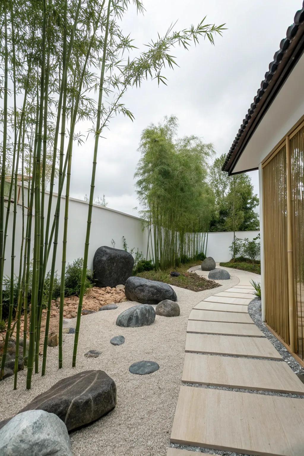 A Zen garden featuring reeds is ideal for maximum peace.