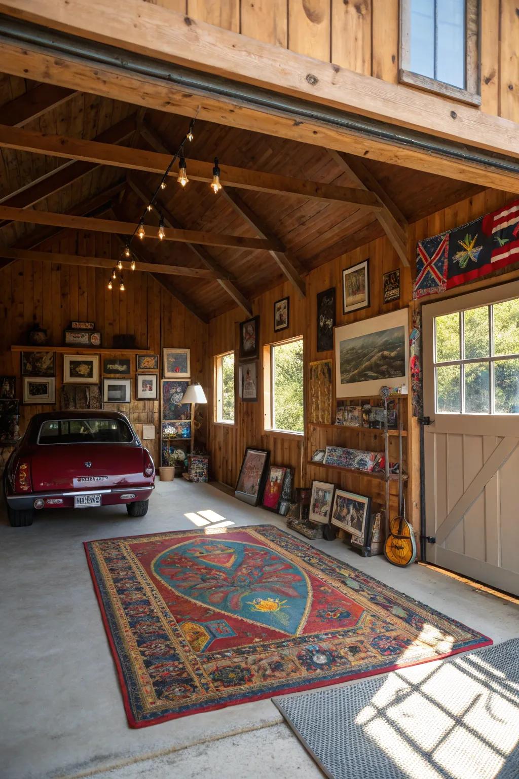 Little things that show you make this barn garage feel warm.