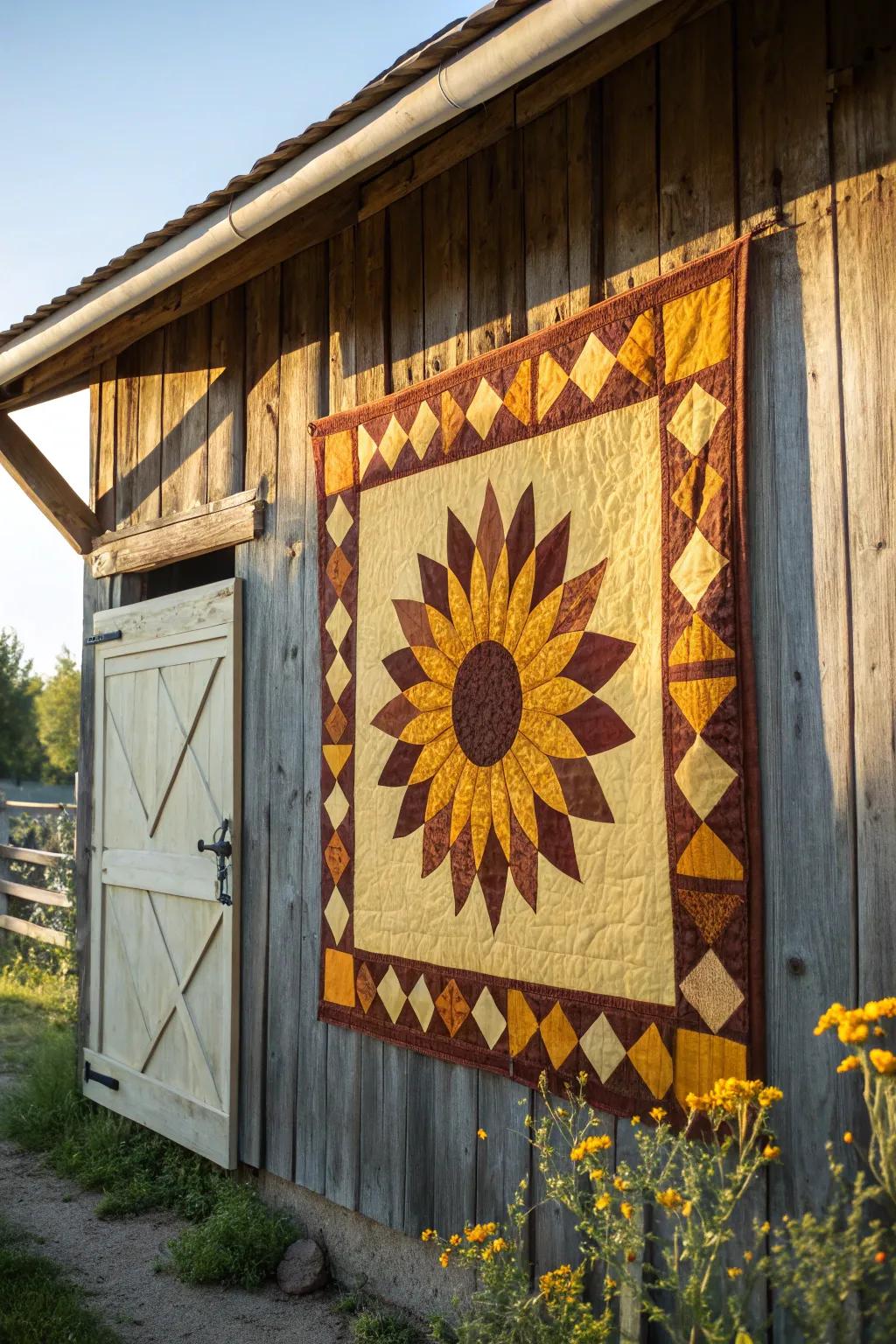 Barn quilt design inspired by sunflowers.