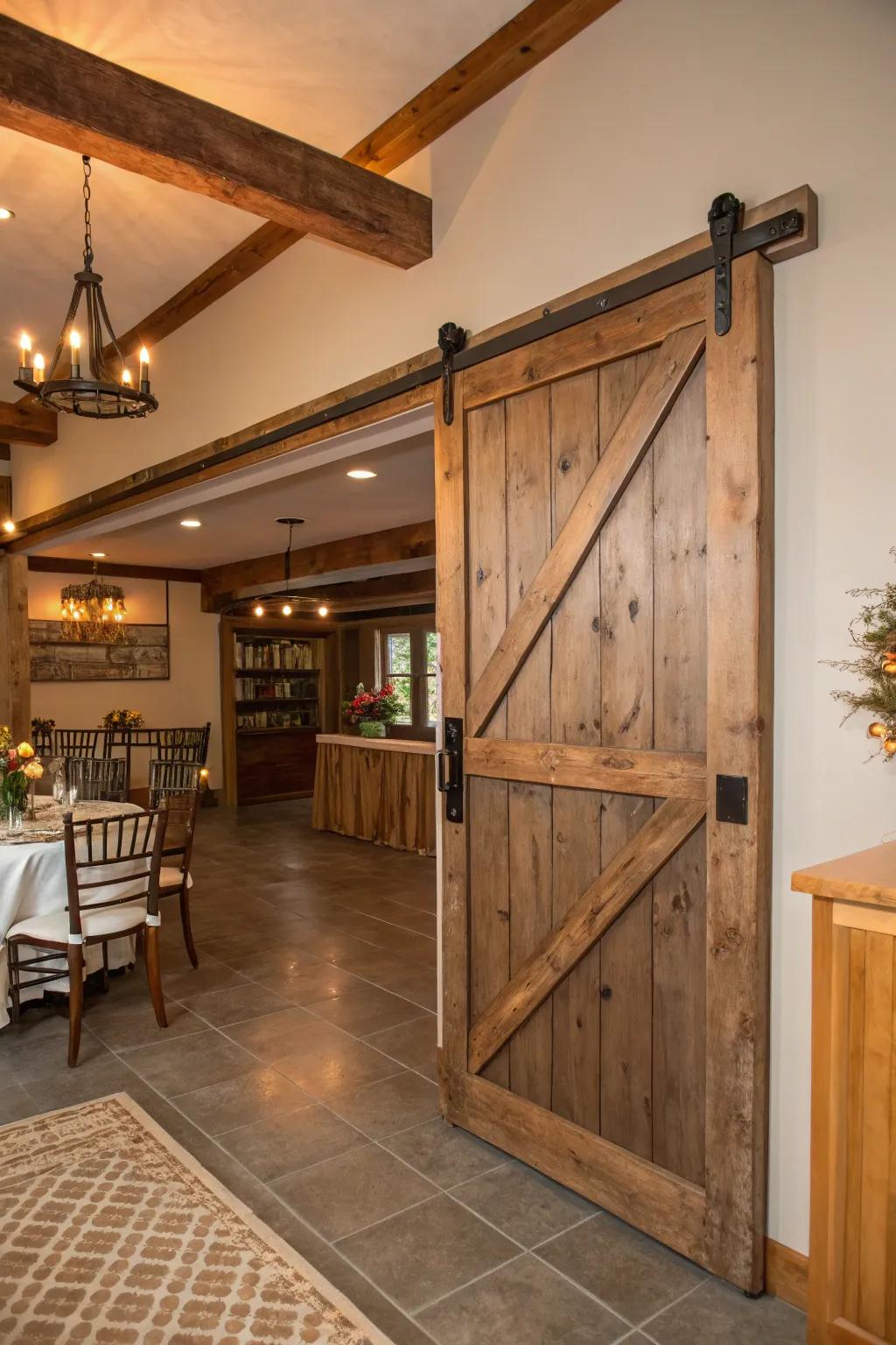 Infuse countryside sophistication by using barn-style gliding entrances.
