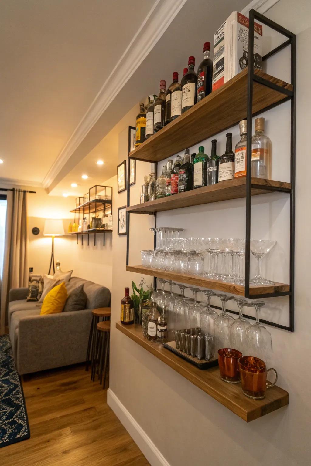 Wall-mounted shelves are a stylish way to save space and show off your collection.