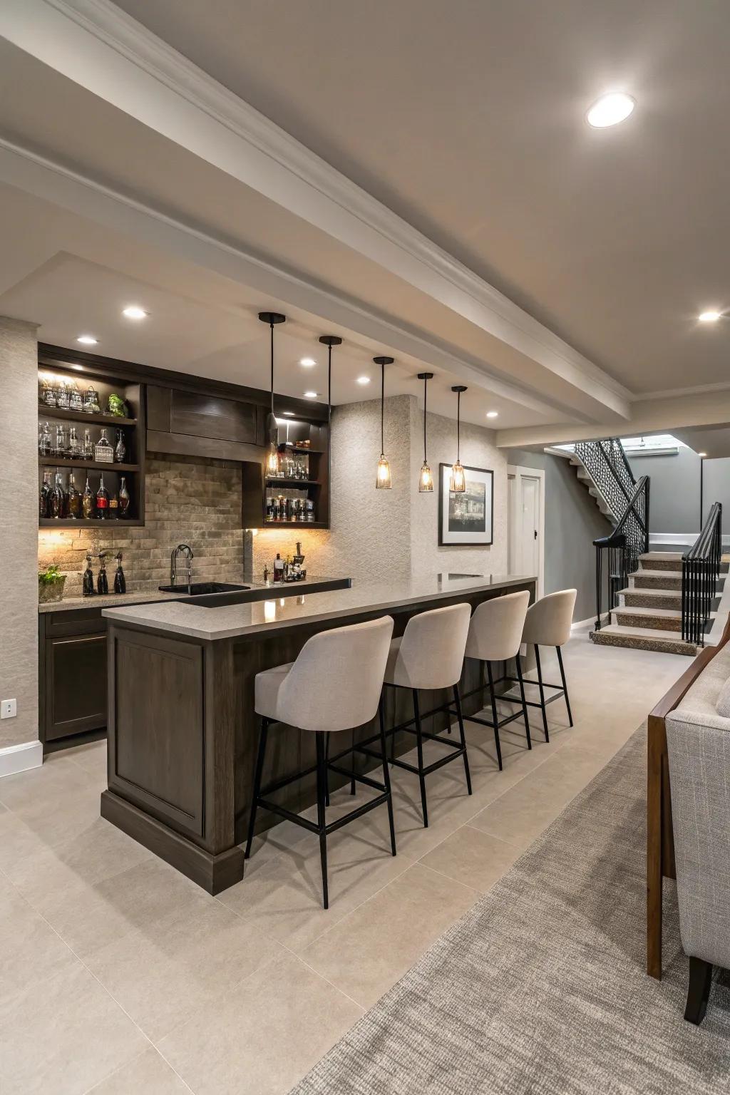 Adopt modern minimalism for a streamlined bar atmosphere.