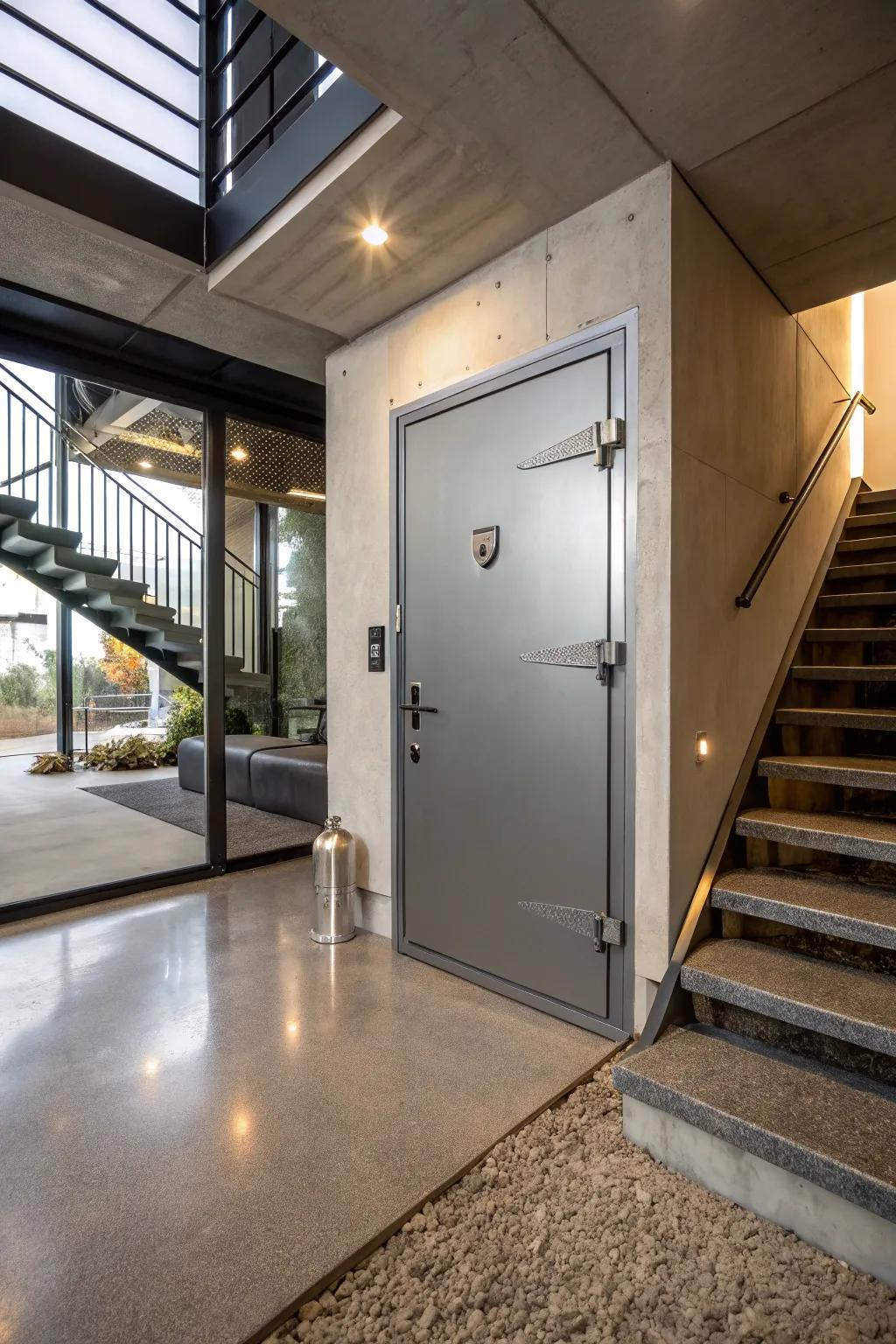 A modern fortress door provides security and style for your basement entry.