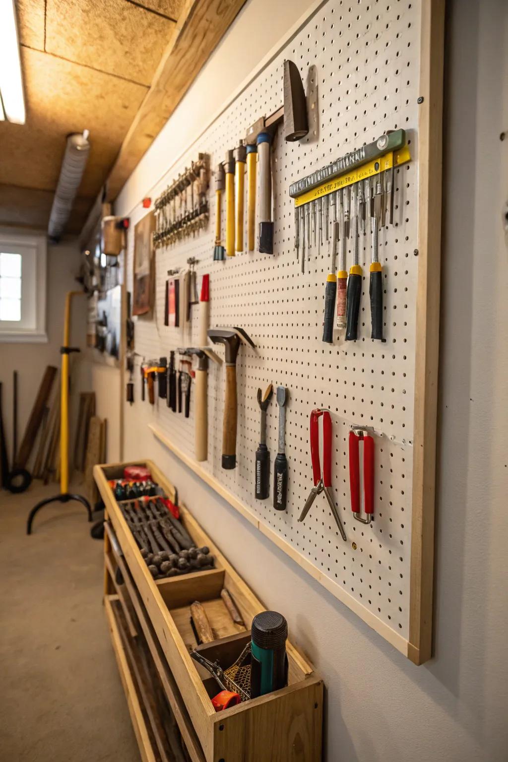 Pegboards deliver a pragmatic storage remedy for tools.