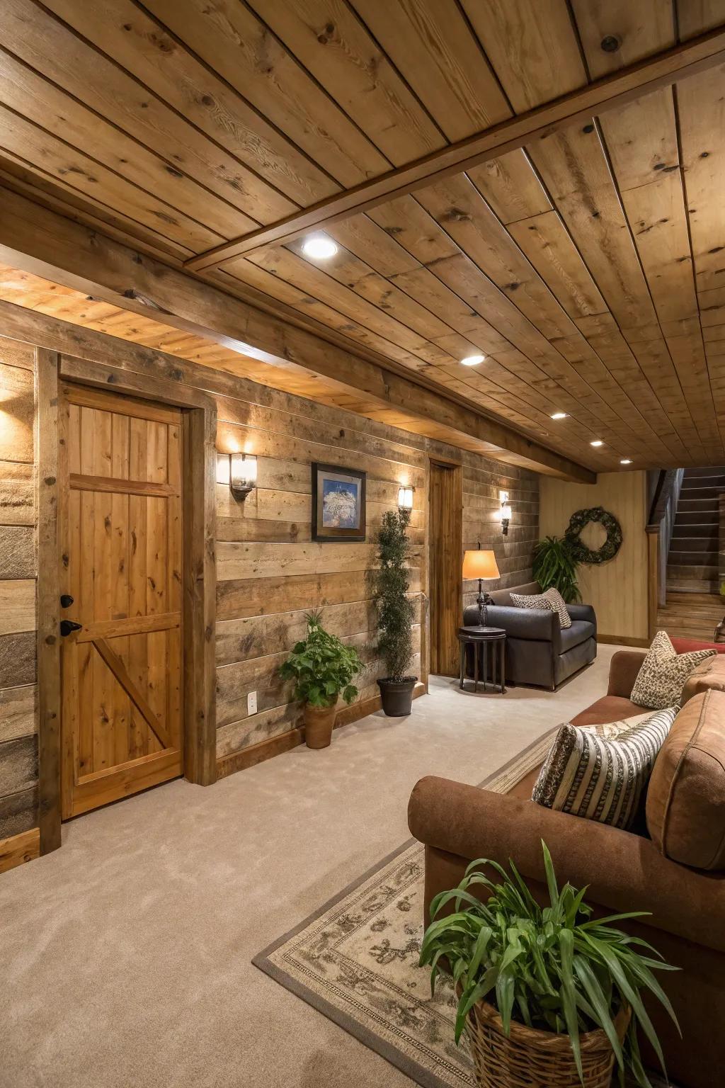 Weathered wooden panels offer coziness and charm.