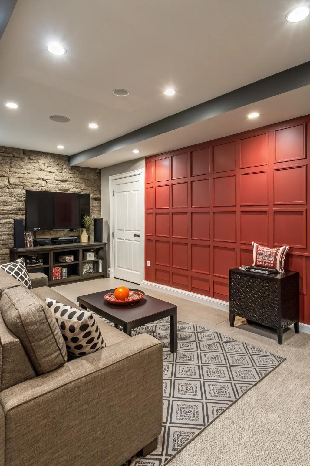 Feature walls add a bold statement to your basement.