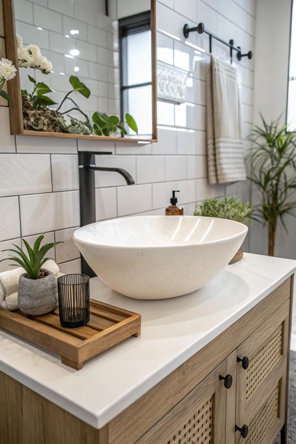 A bowl sink that shines as the bathroom's main feature.