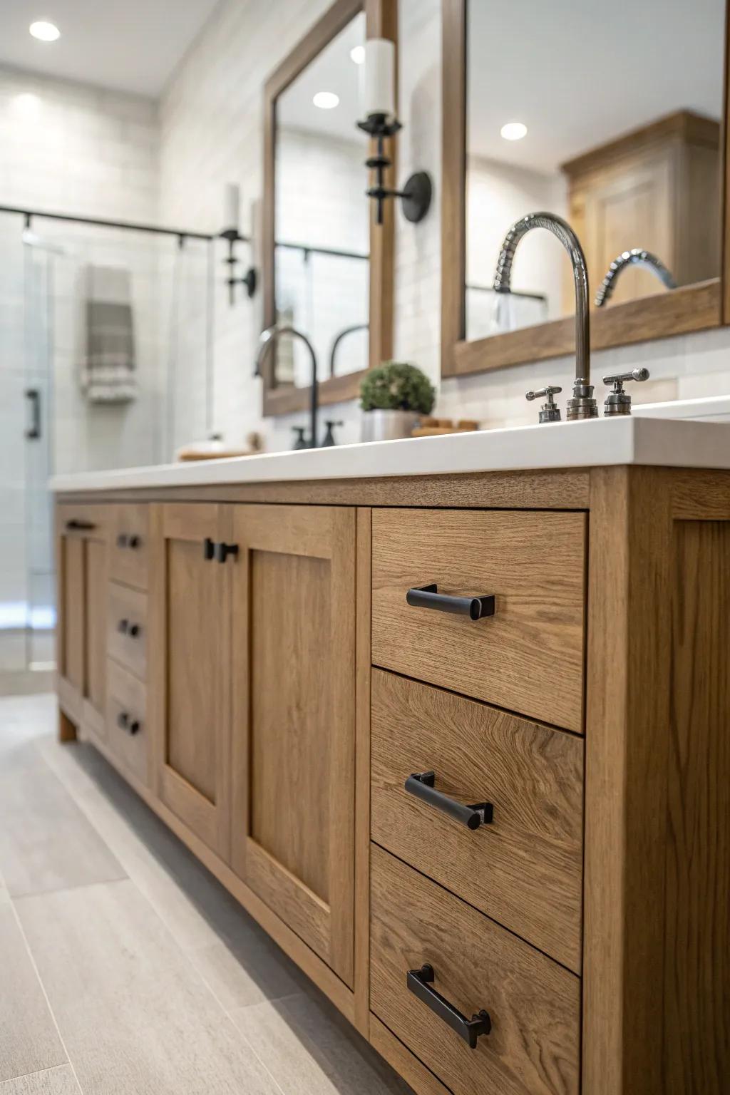 Make a balanced and appealing bathroom space by mixing different materials.