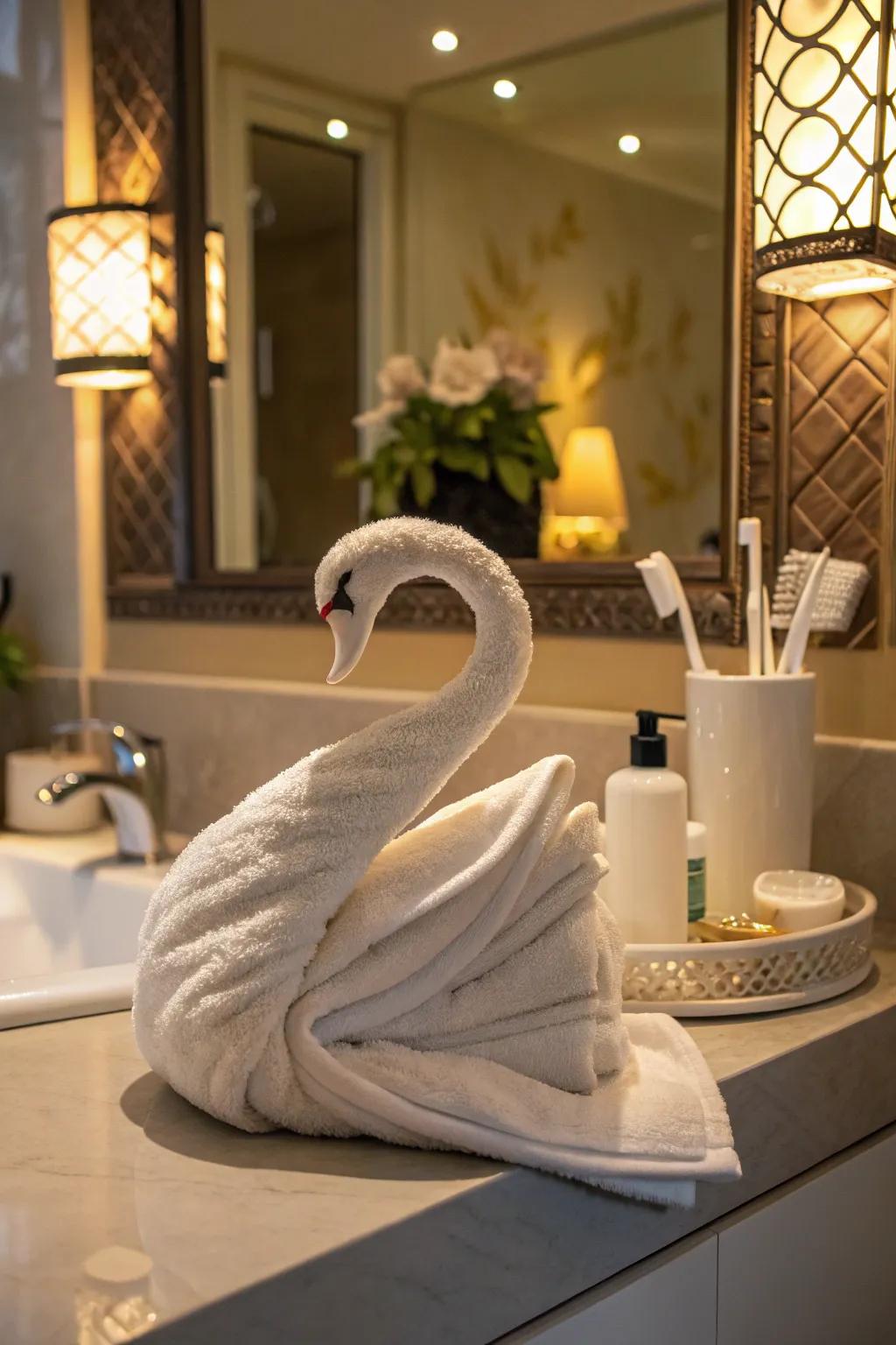Create an elegant ambiance with a towel bird.