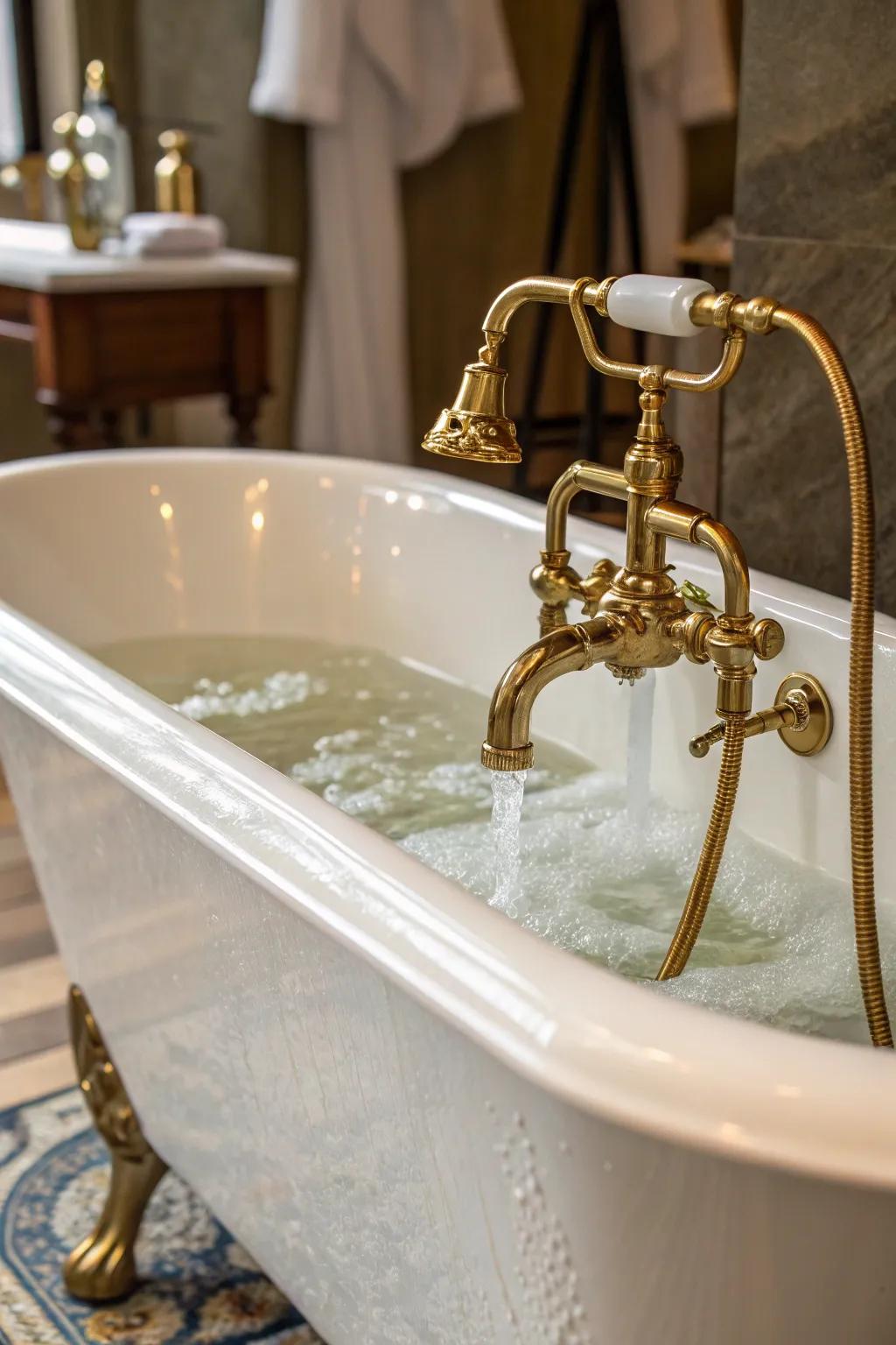 Gold hardware enhances the elegance of this soak.