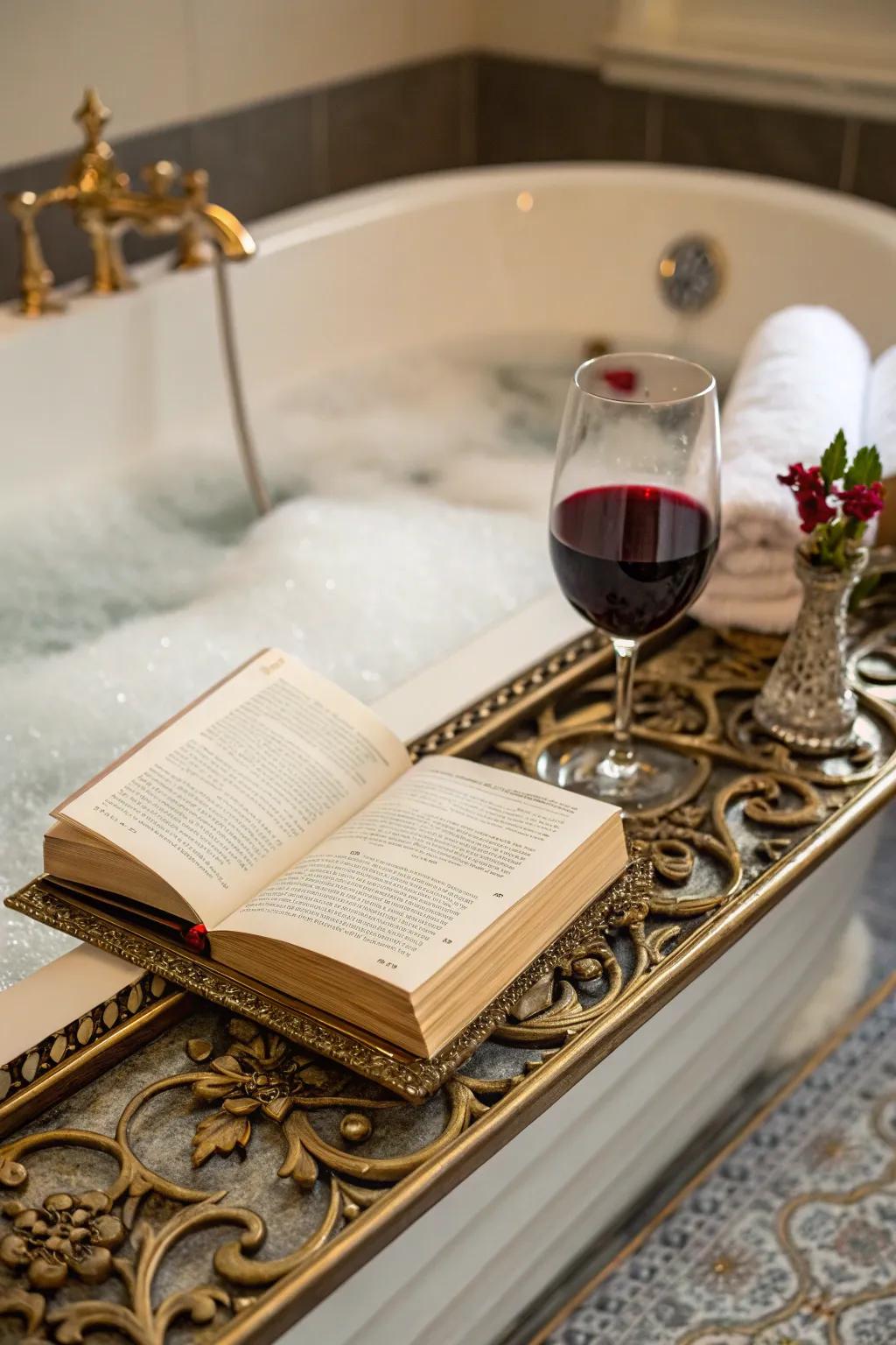 A bath tray is both practical and luxurious.