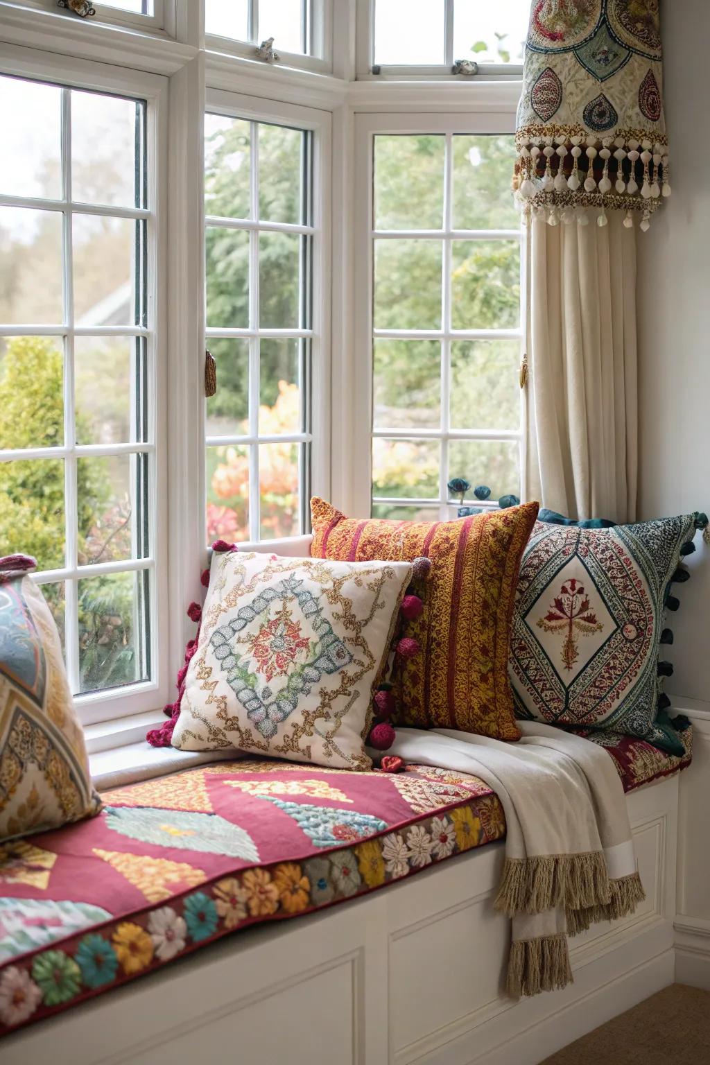 Permeate your area with bohemian allure through a selection of patterned cushions.