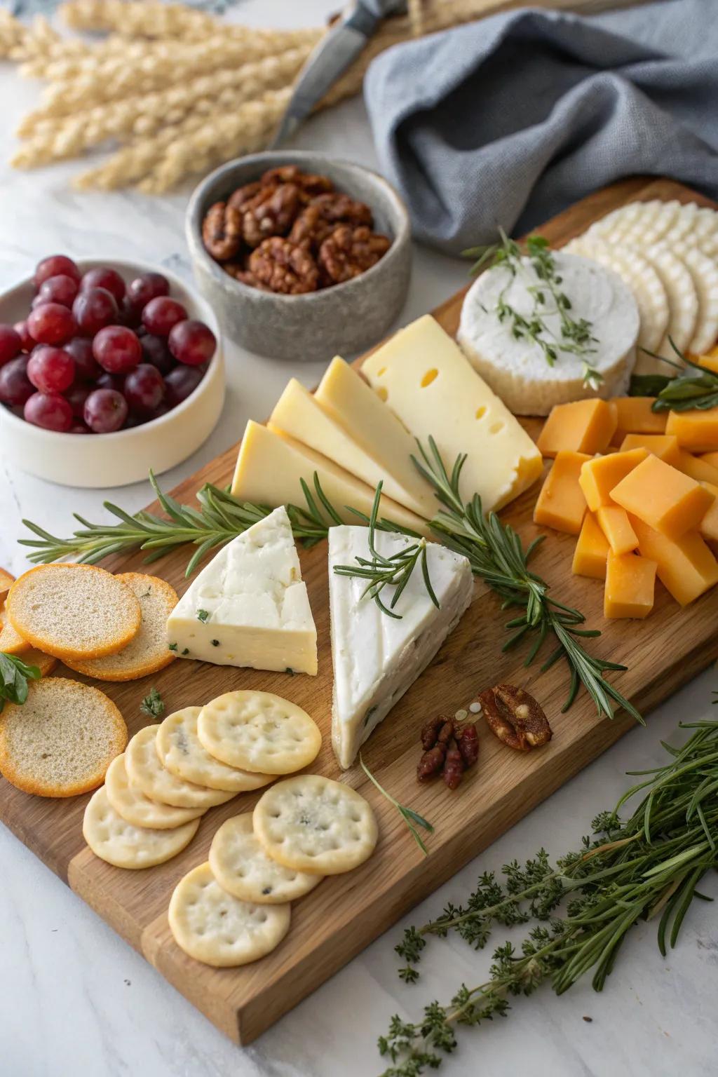 Cheese varieties add richness and complexity to the board
