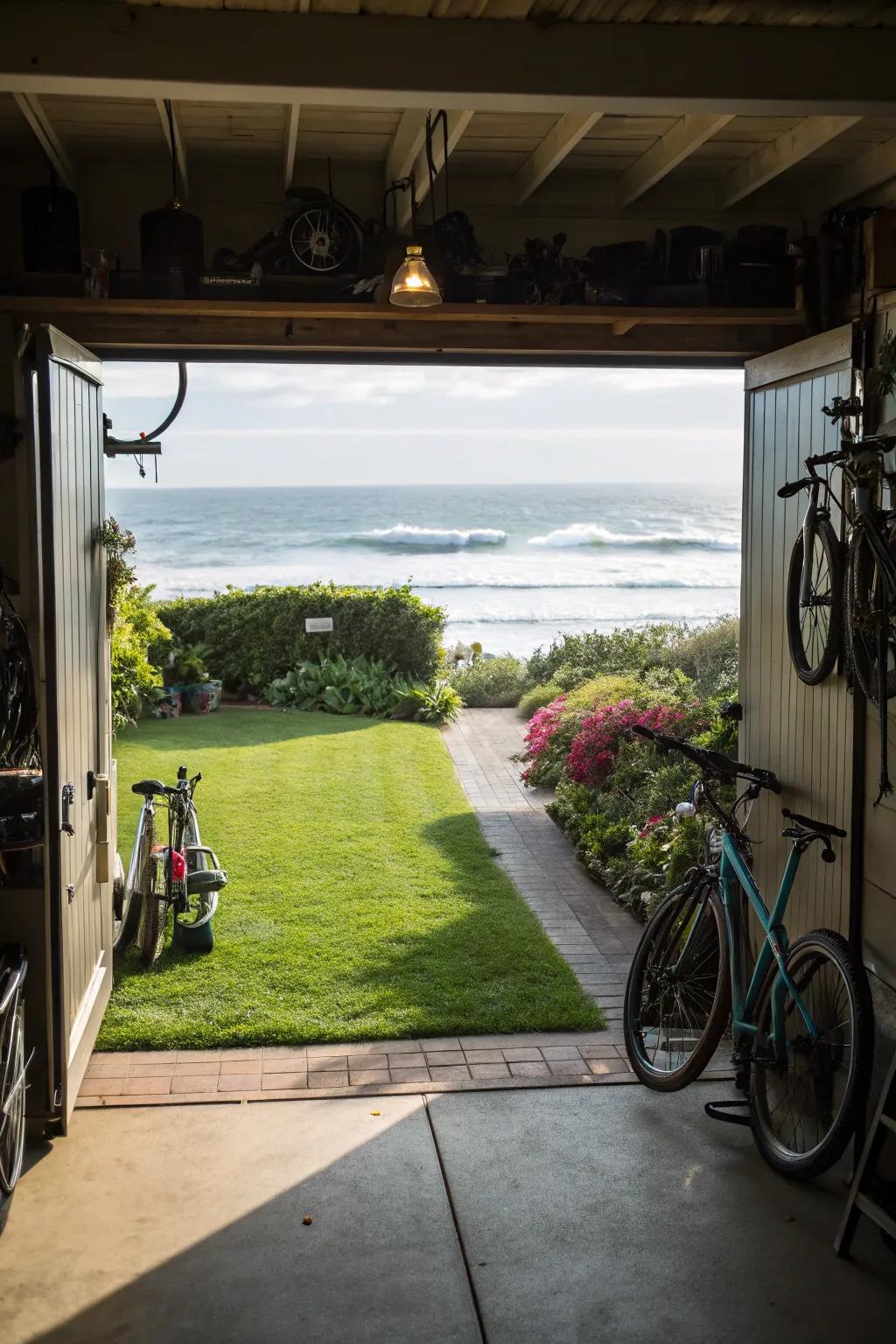 Broad doors open your garage to the beauty of the outdoors.