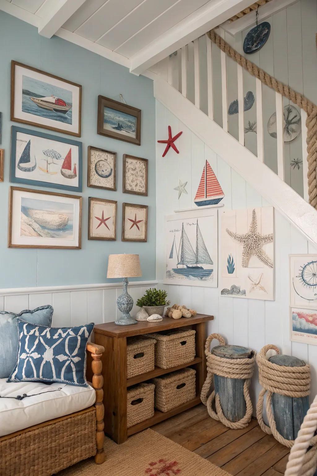 Seafaring accents add a dash of the ocean to this beach house interior.