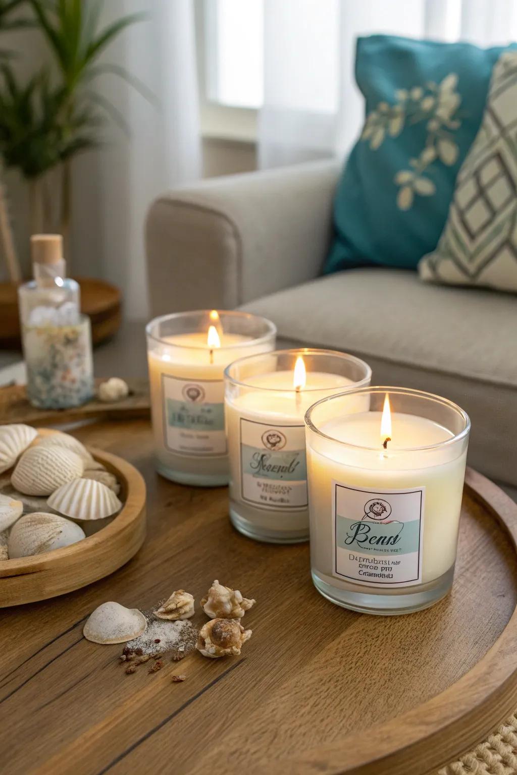 Bring the scent of the sea into your home with beach-scented candles.