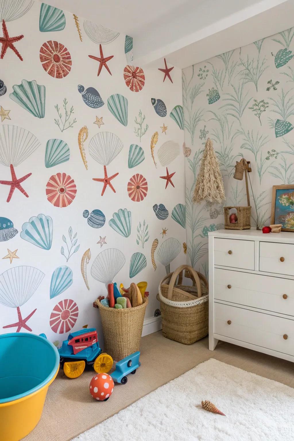 Introduce charm and sophistication with ocean life illustration wallpaper.