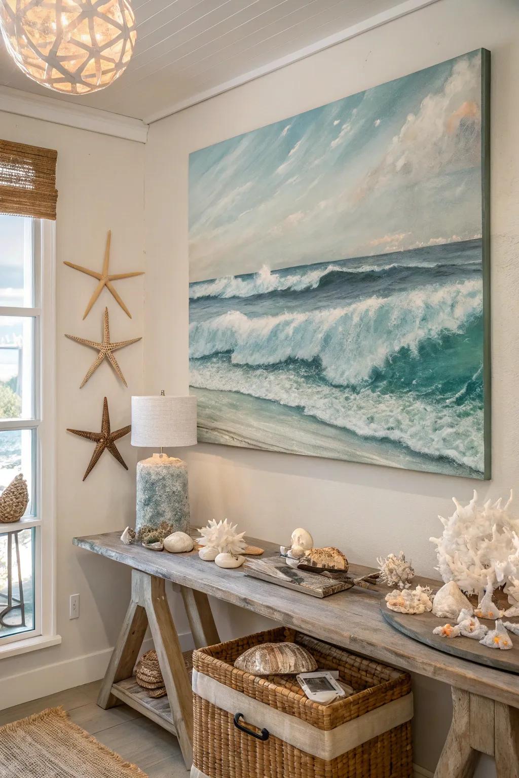 Coastal art can mentally whisk you away to the beach.
