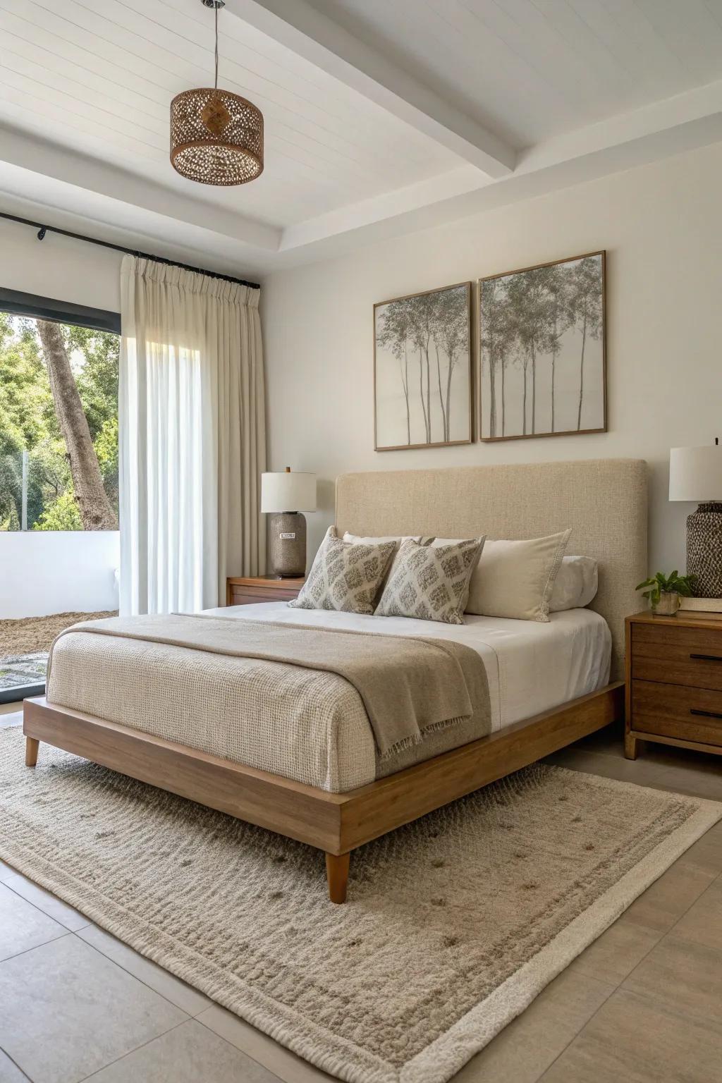 A slab bed offers simplicity and elegance without a bed skirt.