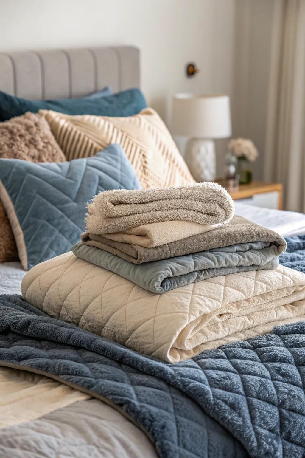 Layered bedding enhances the coziness and visual depth of your bedroom.