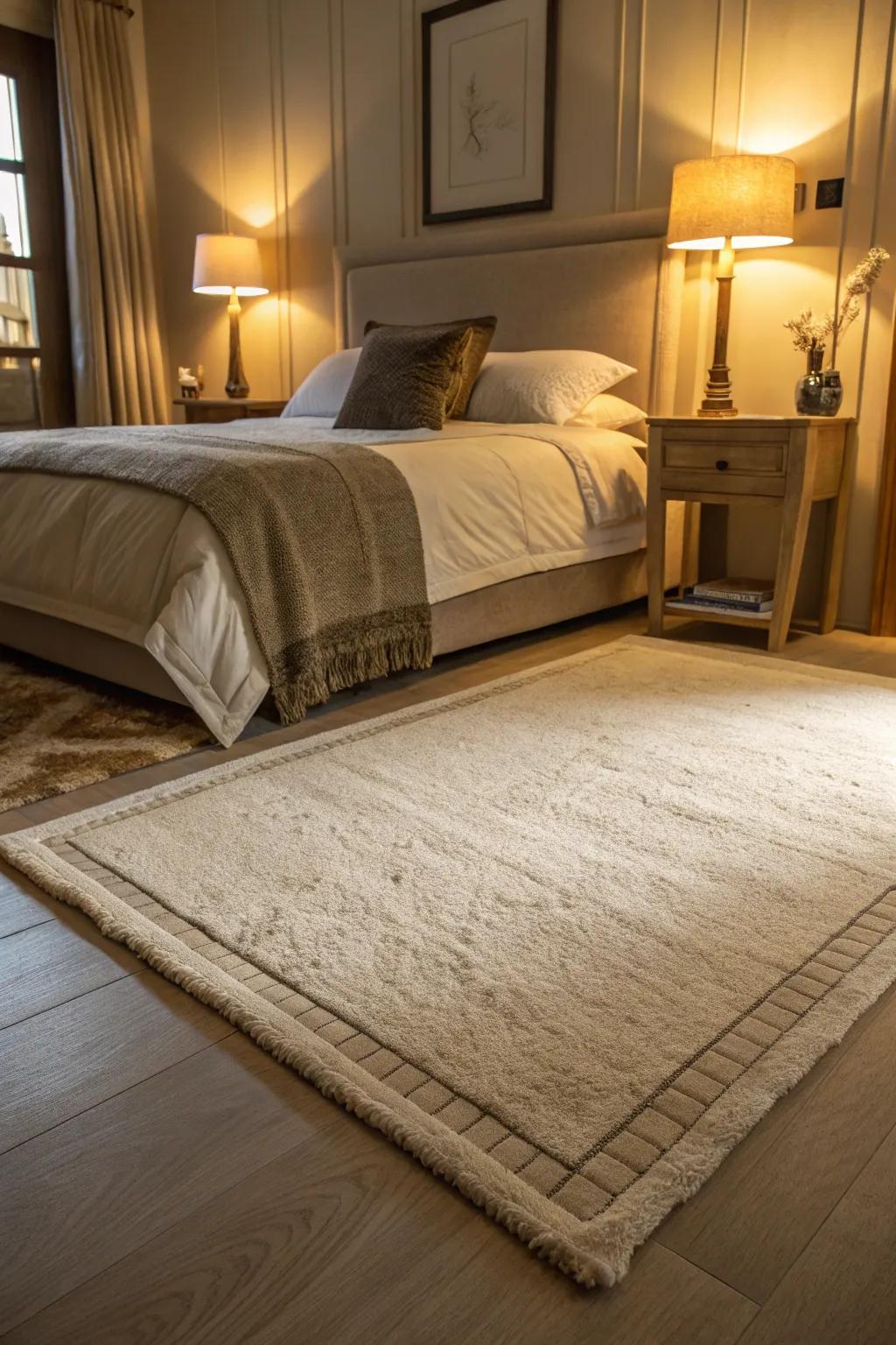 Muted carpets suggest timeless elegance.