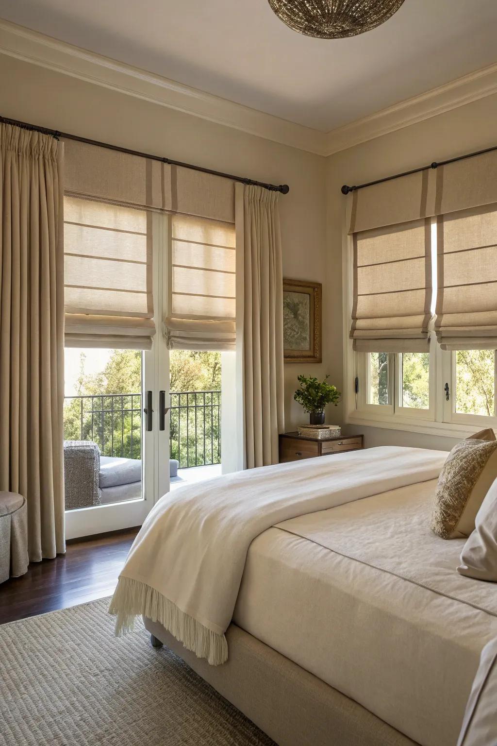 Pleated screens introduce a polished and elegant look to any bedroom.