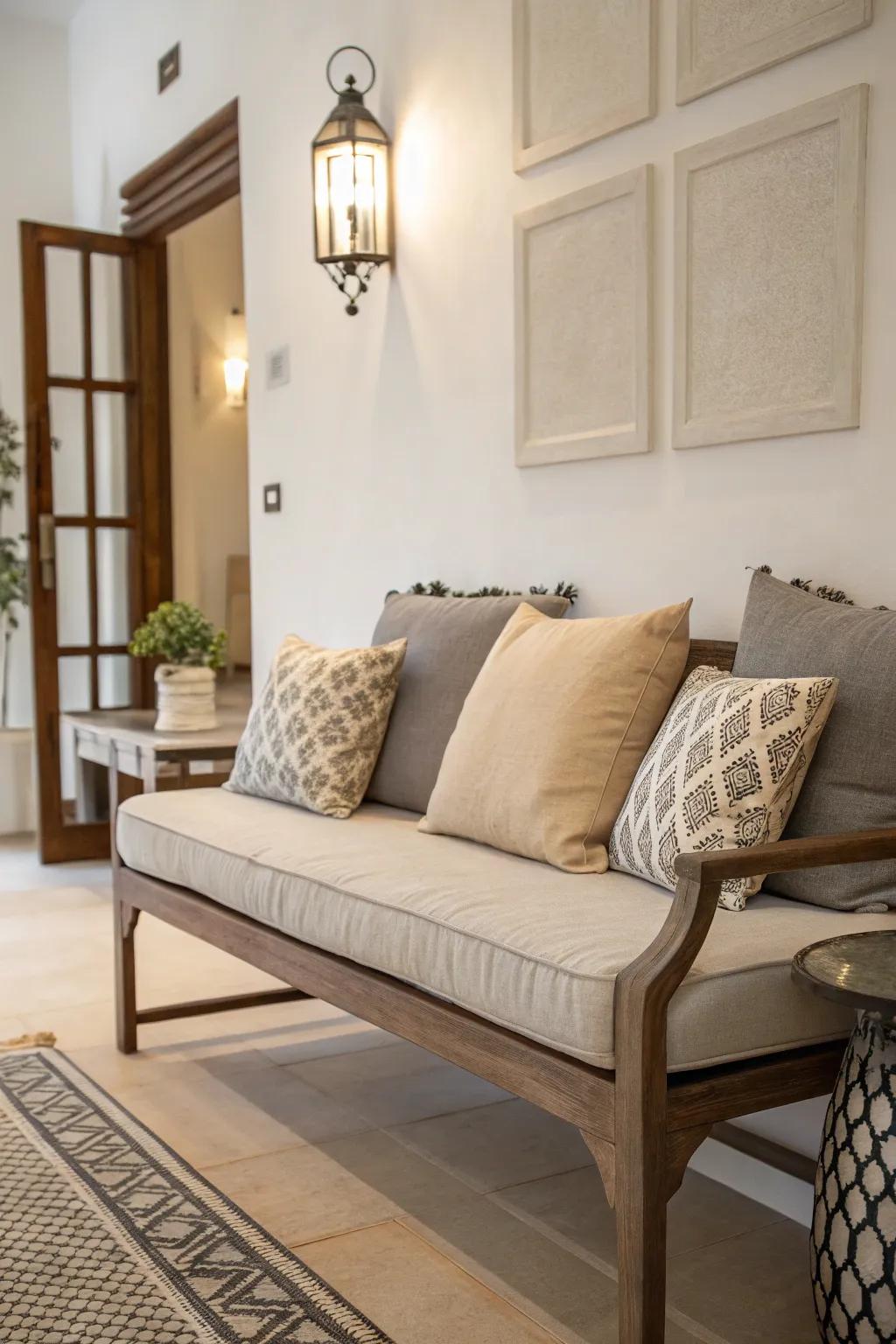 Neutral tones provide a versatile and serene cushion solution.