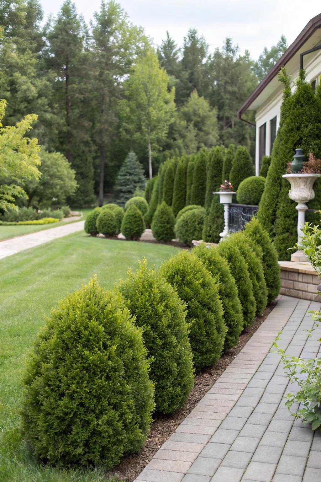 Green Pillar shrubs offer year-round green appeal.