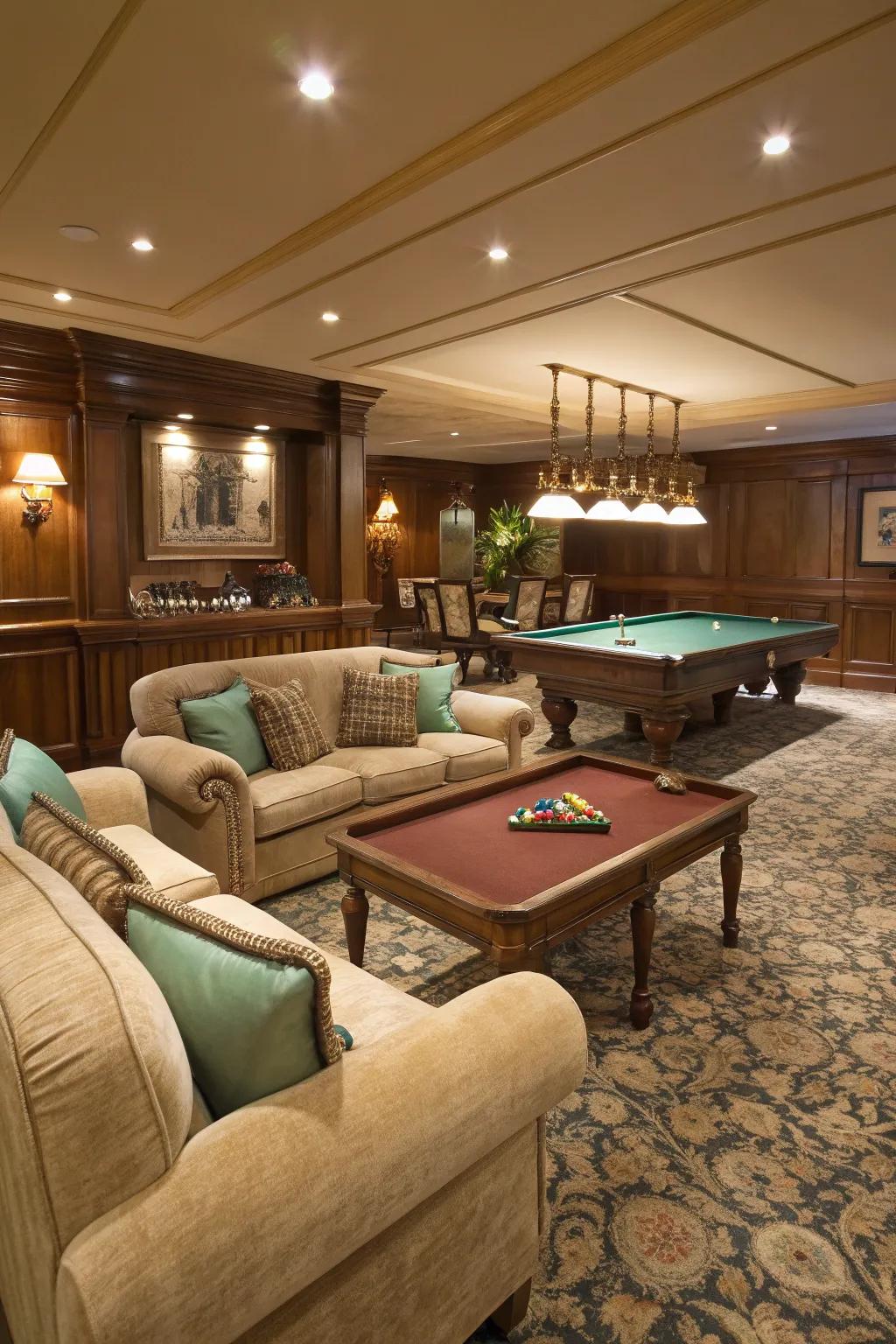 Comfortable seating turns your billiard space into an inviting relaxing zone.