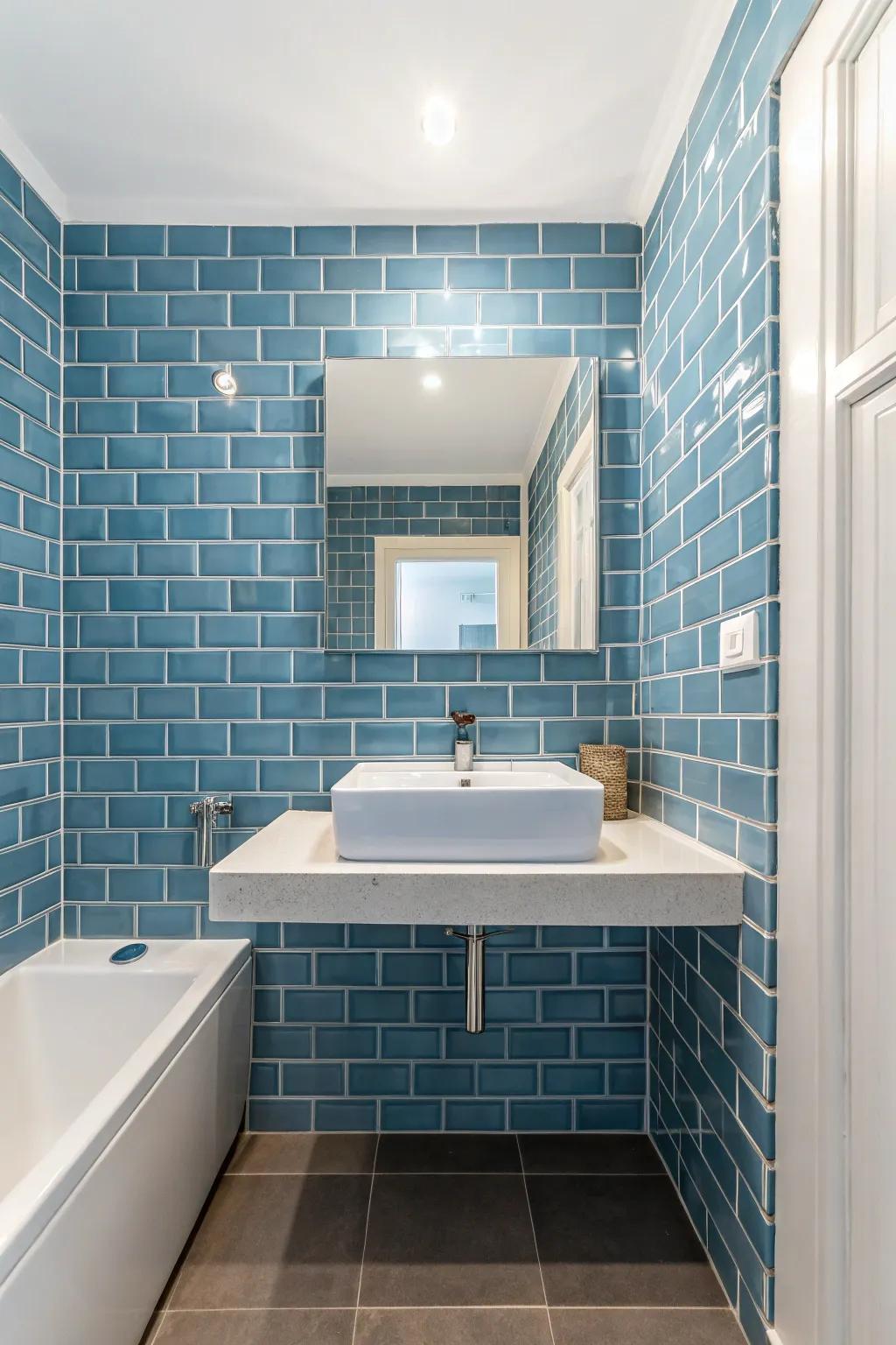 Blue subway tiles bring a modern twist to this bathroom.