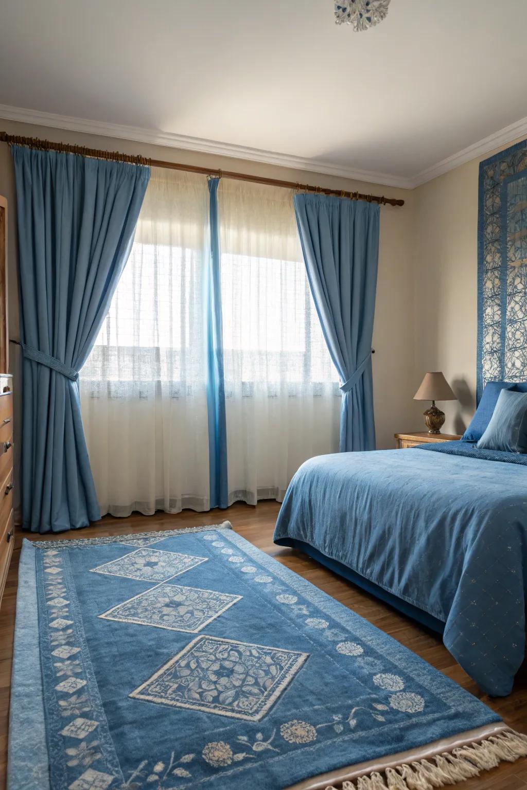 Blue soft furnishings introduce a delicate splash of color.