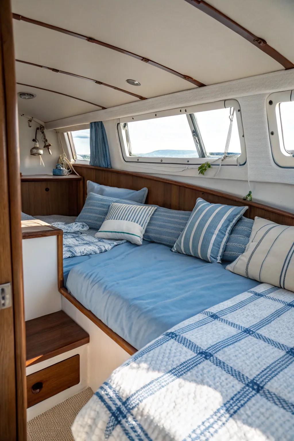 Neutral tones for a calm marine feel.