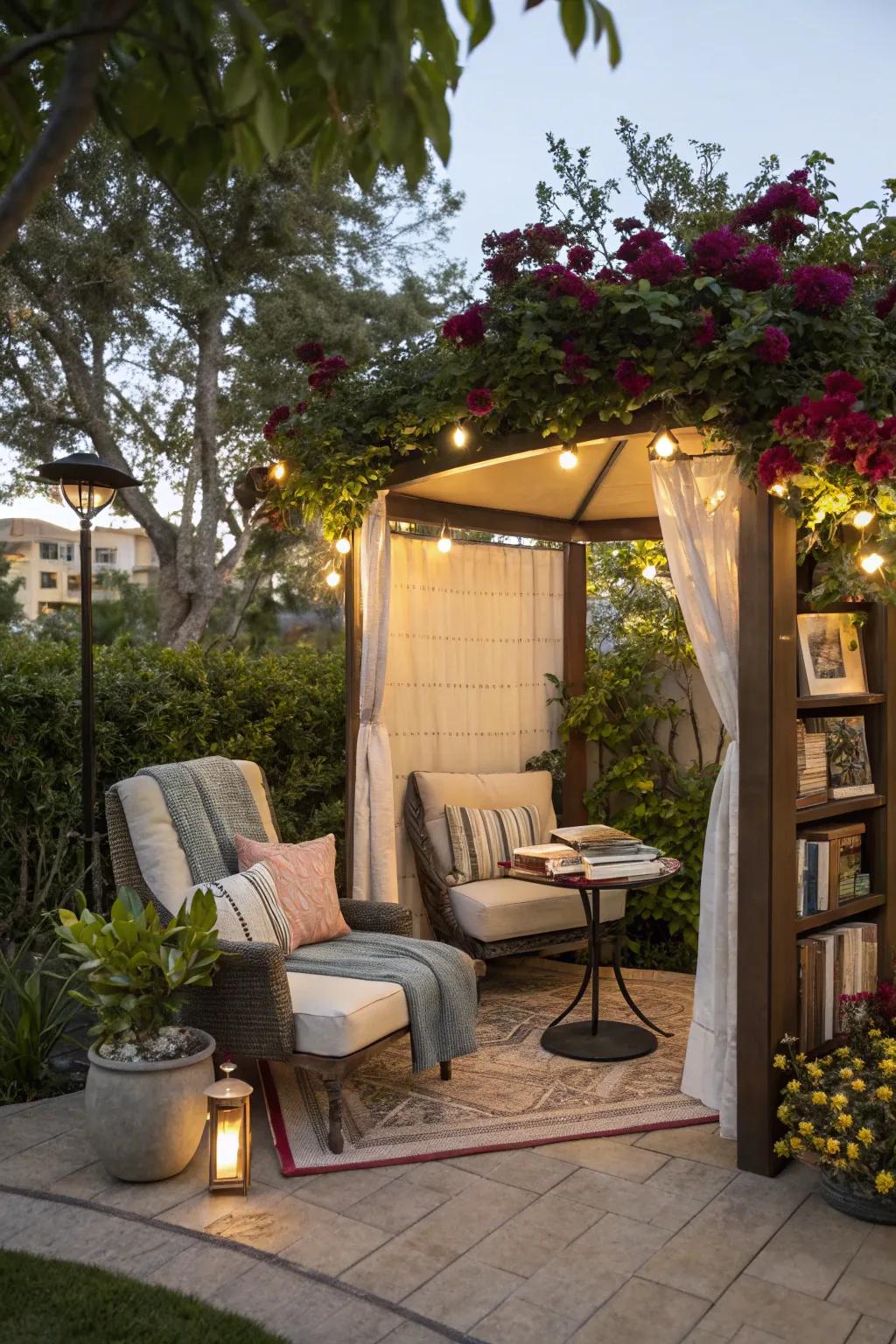 An outdoor book nook promising a peaceful reading journey.