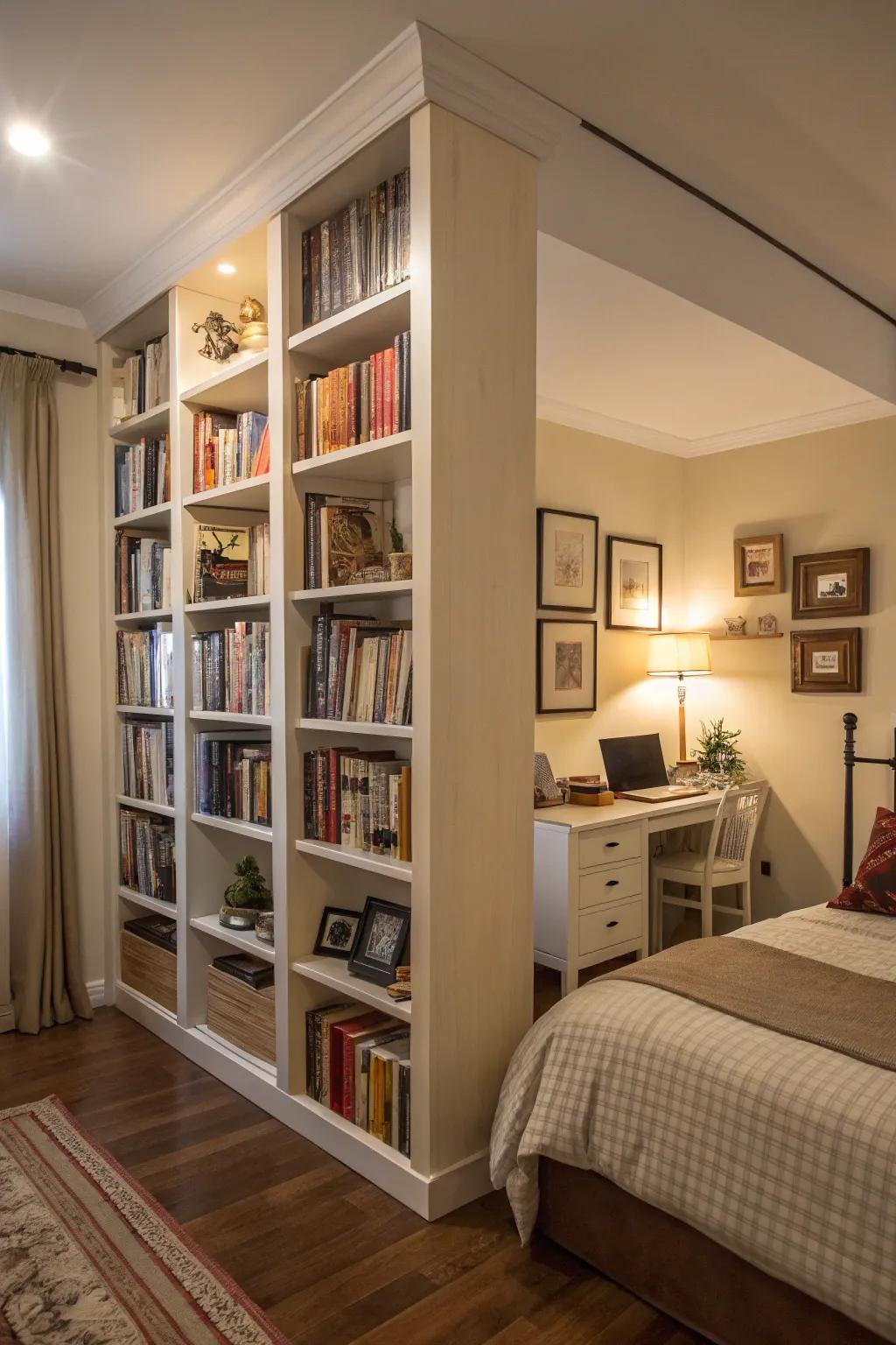 A versatile bookcase that adds privacy and elegance.