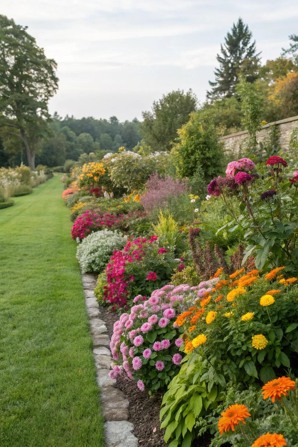 Seasonal flora maintaining the garden border's appeal year-round.