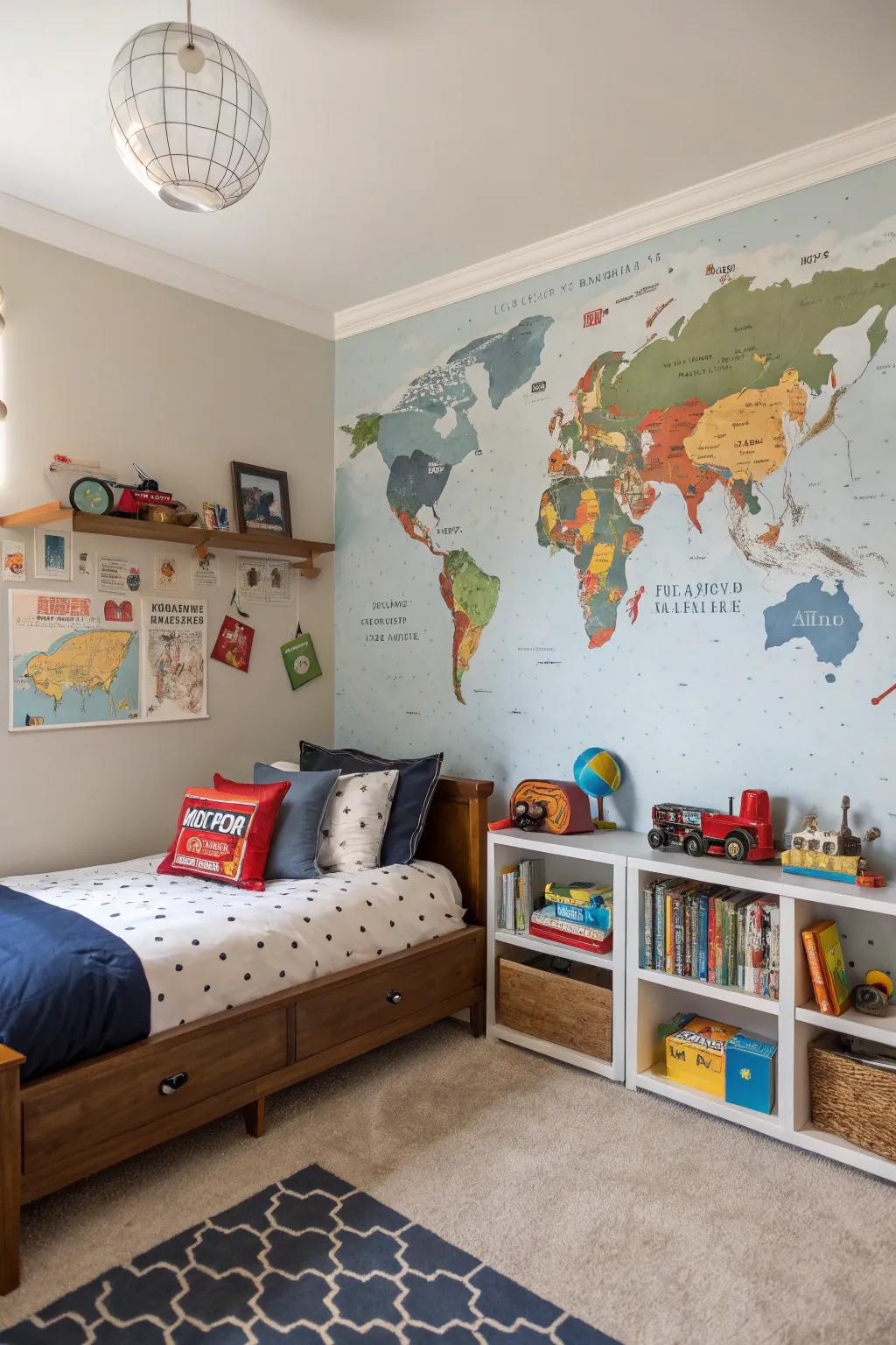 Wall art gives character and flair to a boy's room.