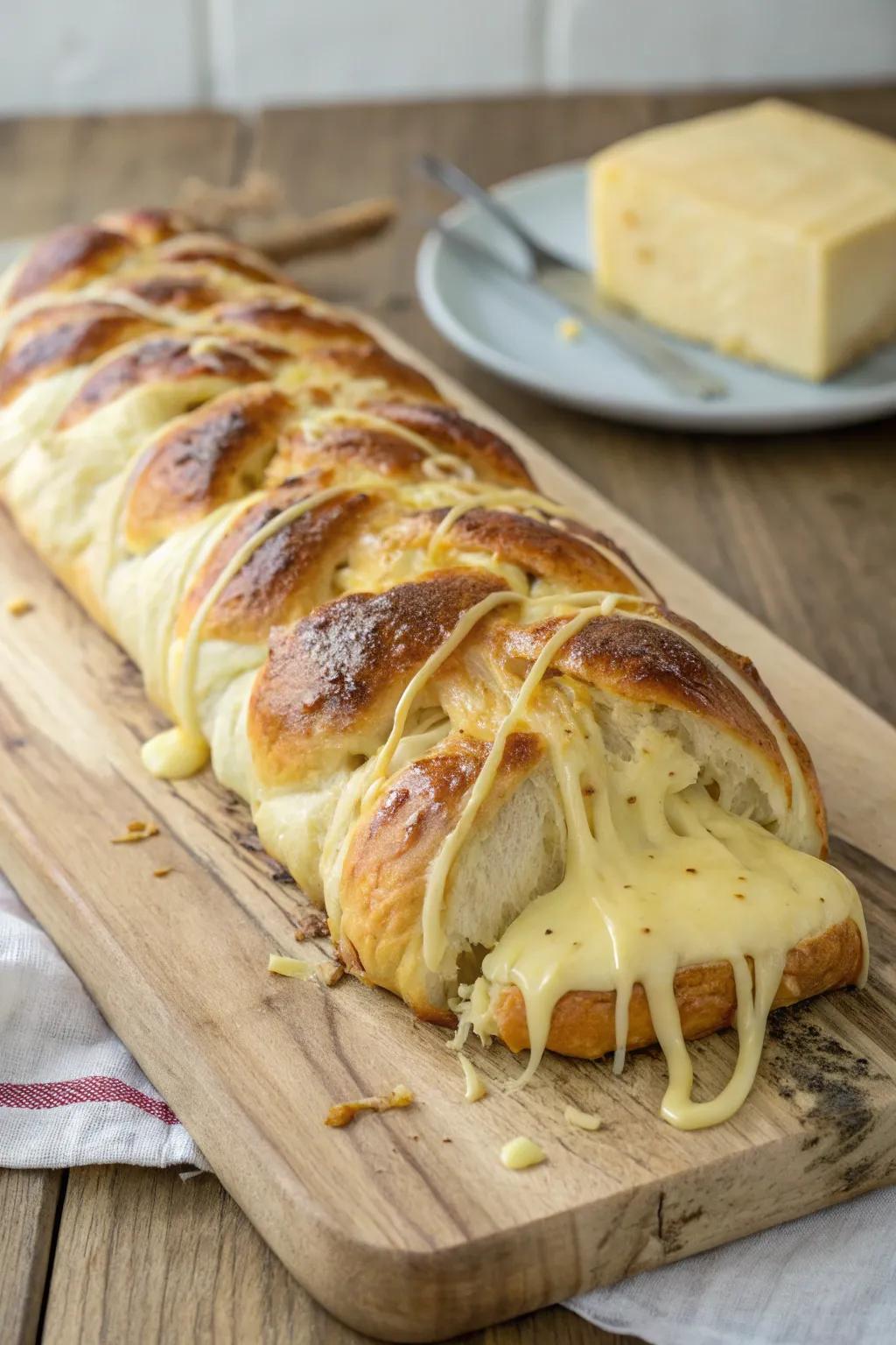 A braided cheese loaf, a treat for the eyes and a delight for the palate.