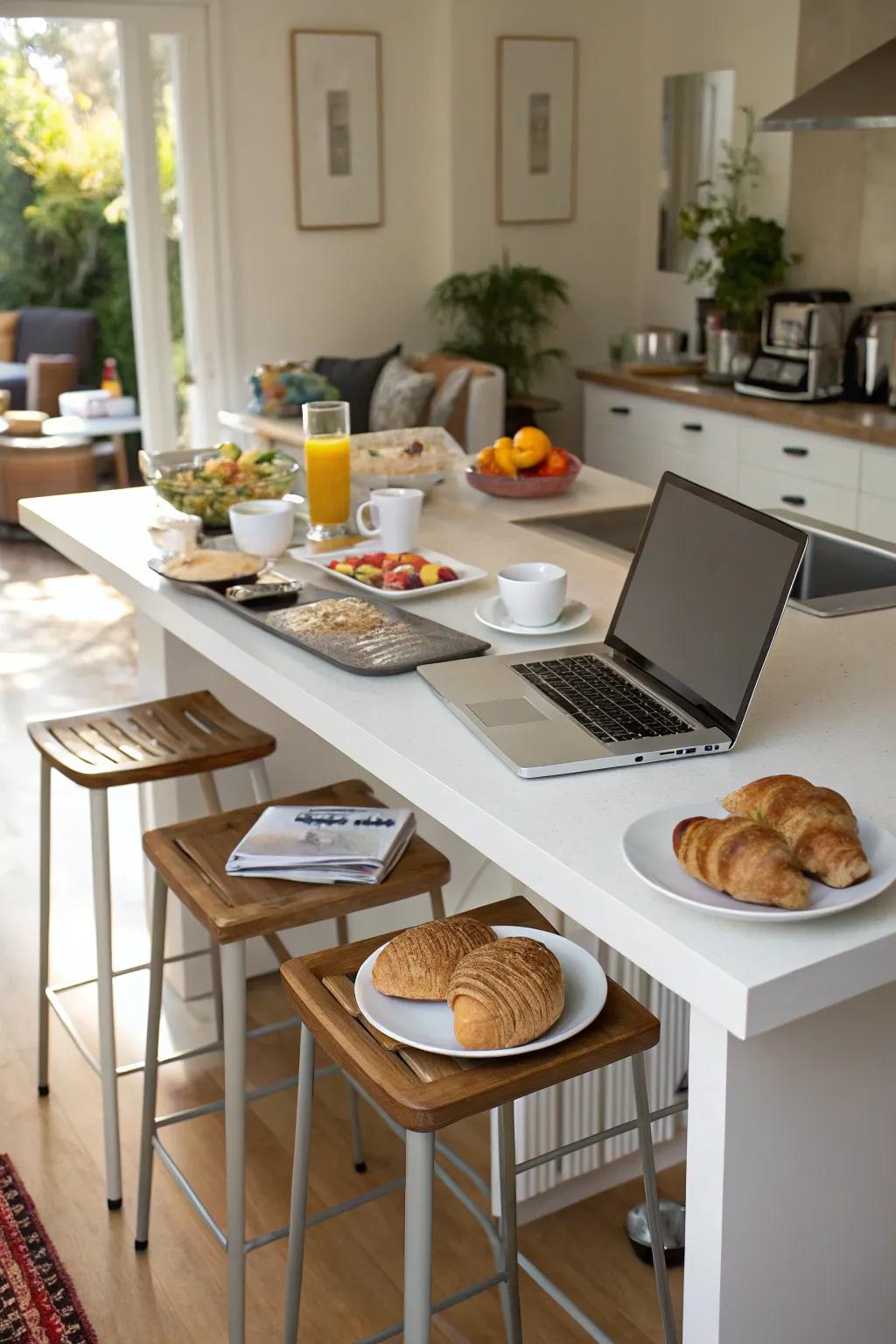 A flexible breakfast bar created for both dining and work.