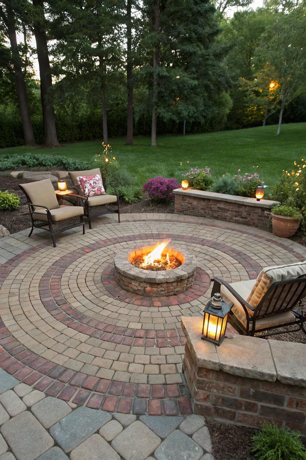 The spiraled pattern is suited for circular decks, spotlighting central elements.