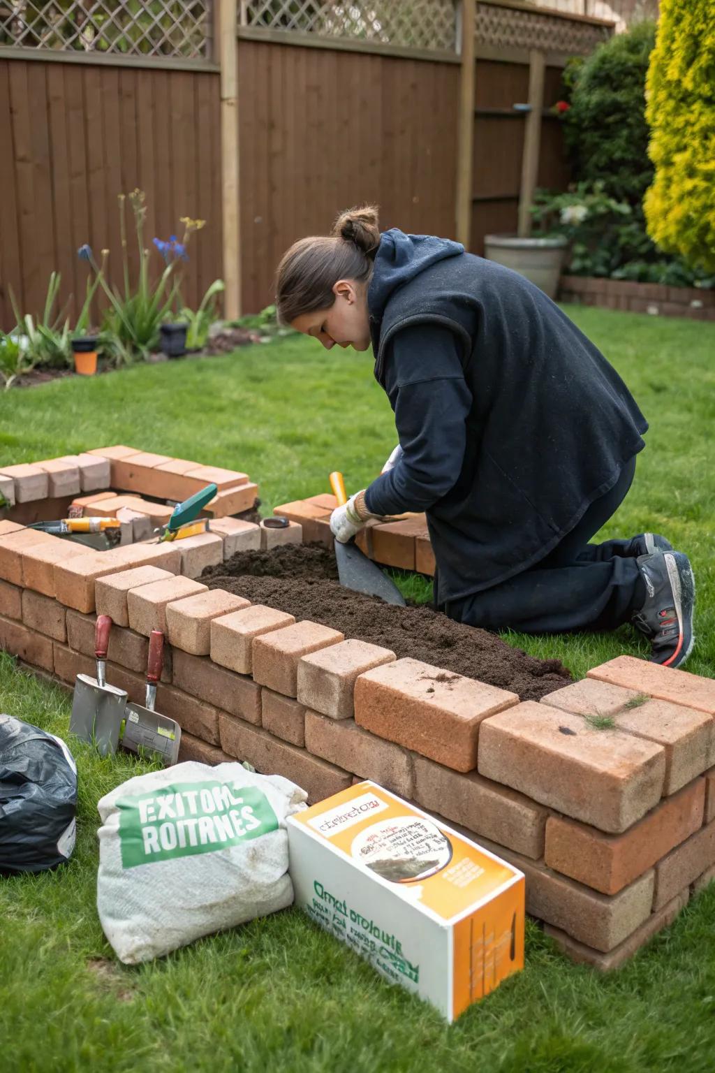 Begin a DIY project with a personalized brick raised garden bed.