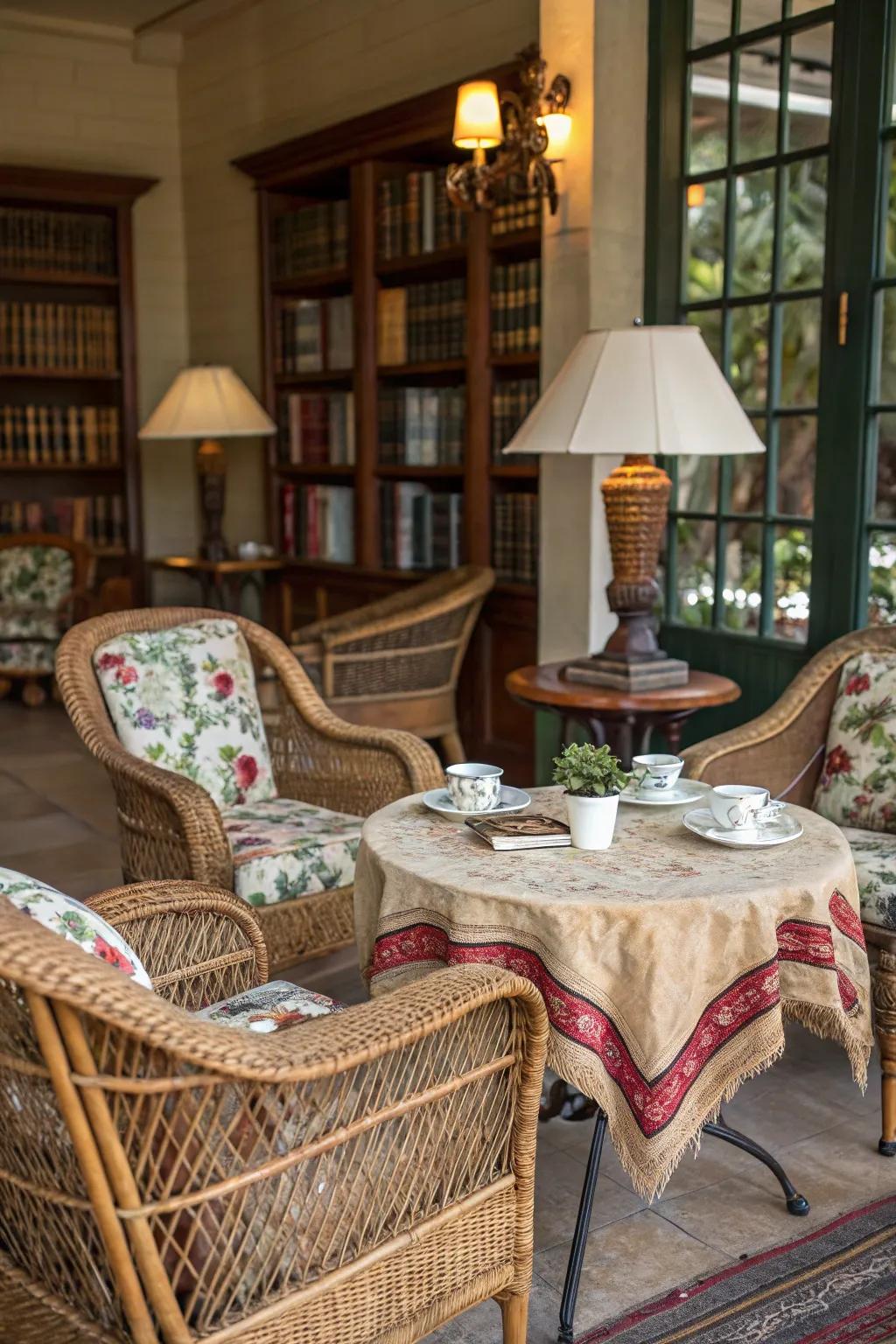 Bamboo and wicker add a light and airy touch.