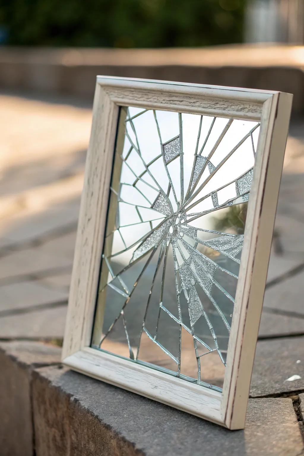Framed mirror art turns fragments into a central point.