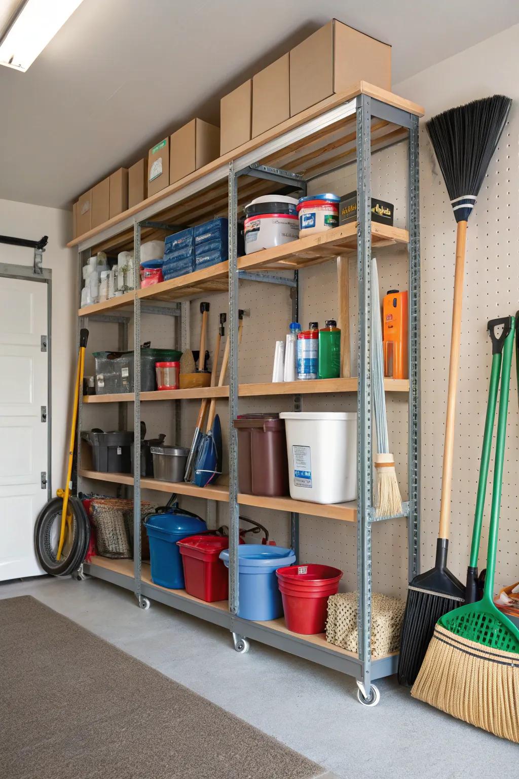 Custom shelving for a tidy and organized garage.