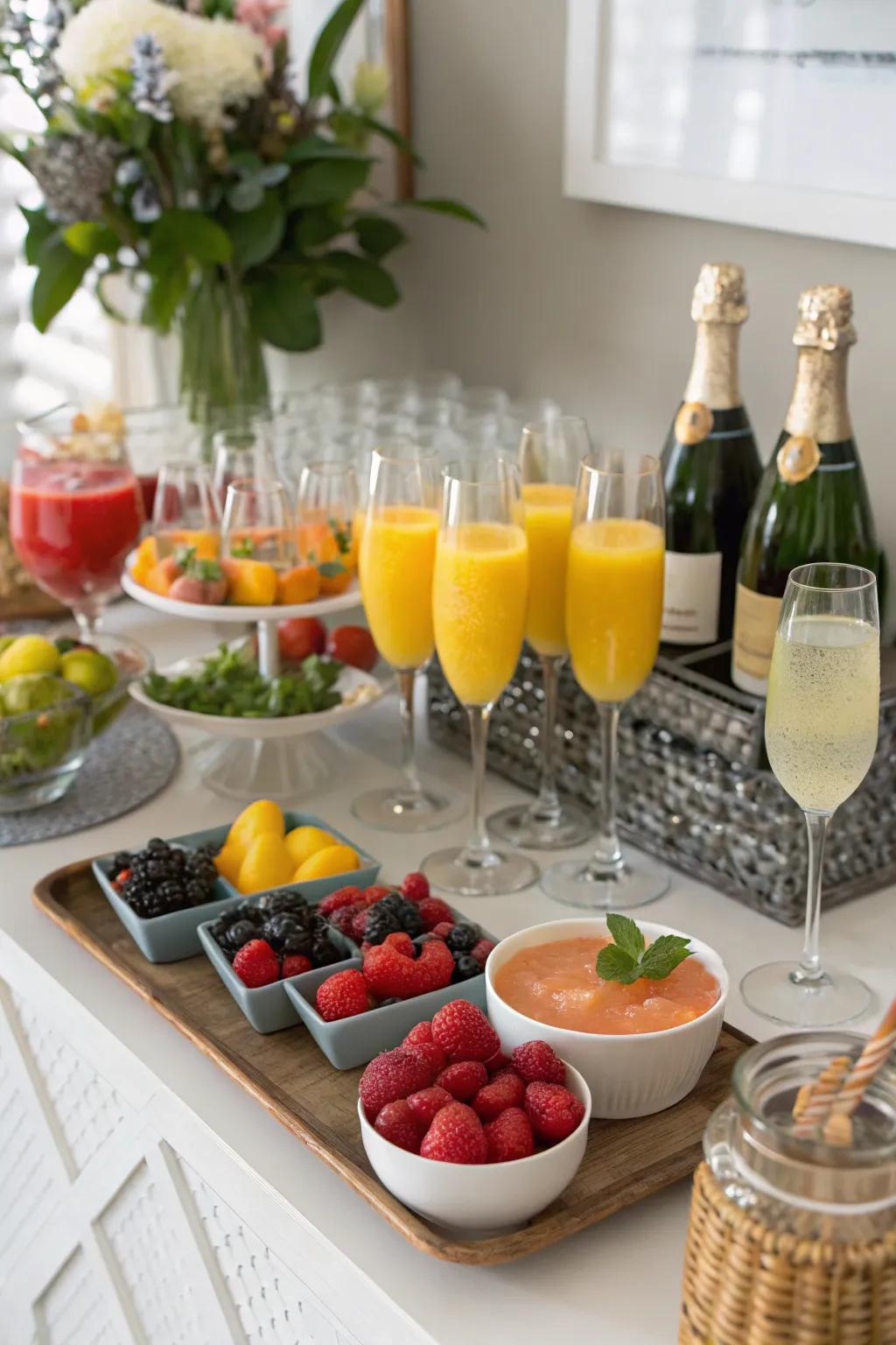 A sparkling juice bar gives a festive touch to any brunch party.