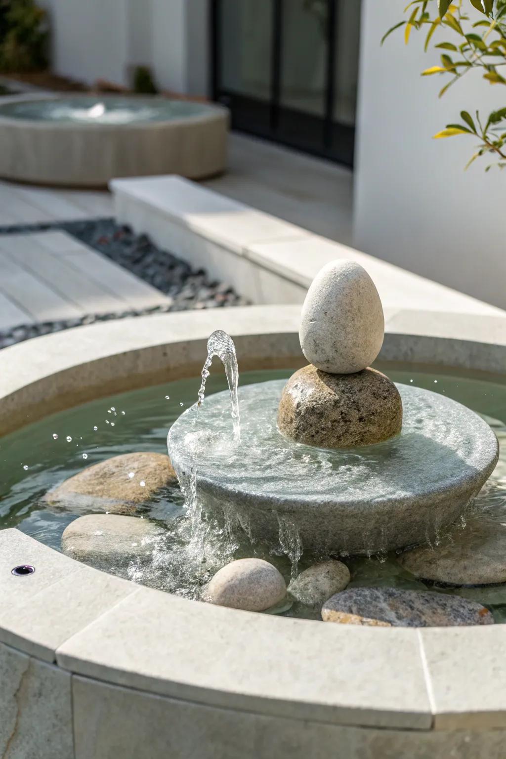 Simplicity converges with flair within this contemporary fountain design.