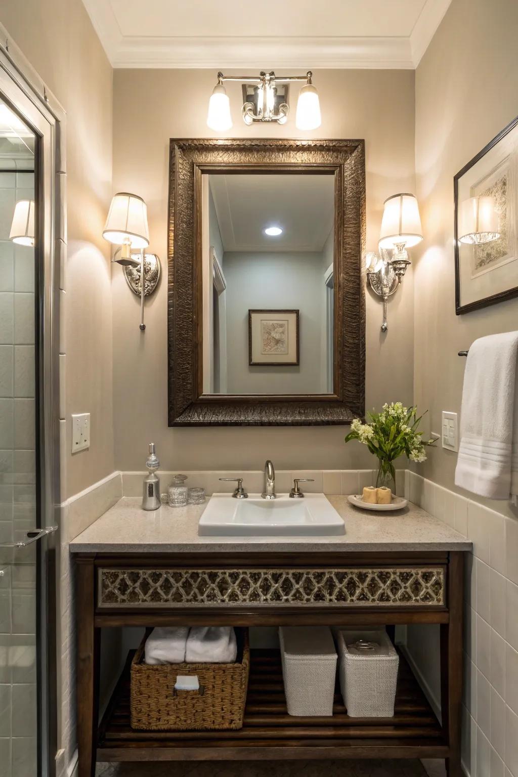 Mirrors and lighting add sophisticated charm to any bathroom.