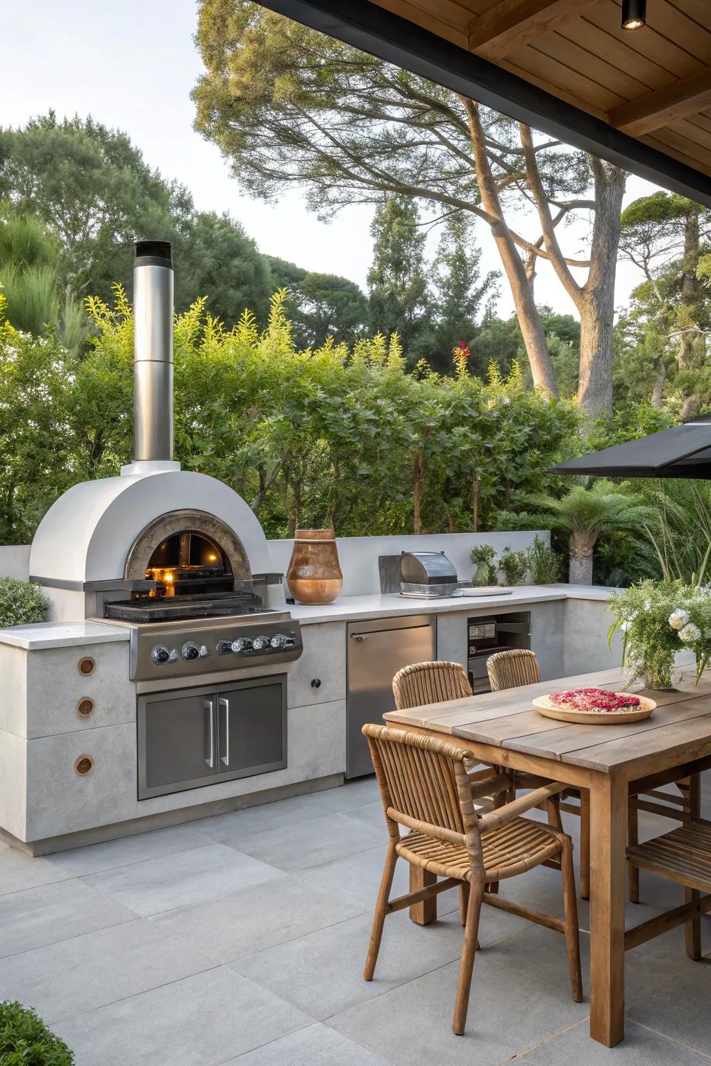 A built-in pizza oven enriches the usefulness of your BBQ setup.