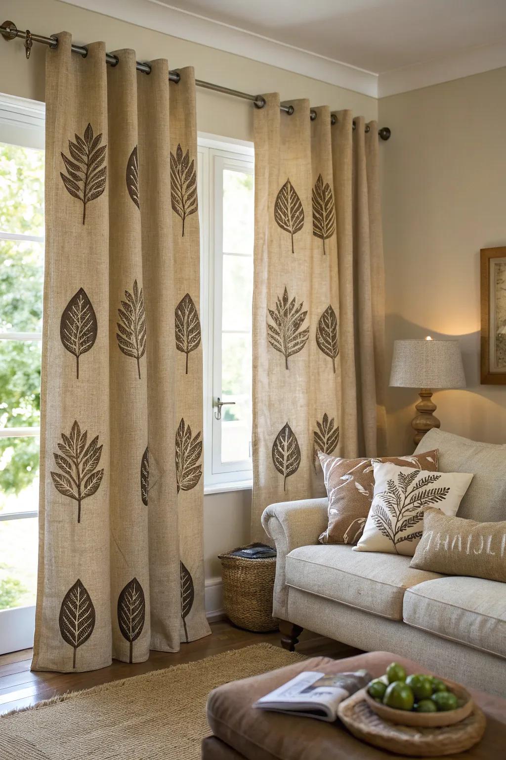 Personalized style with custom-designed woven fiber drapes.