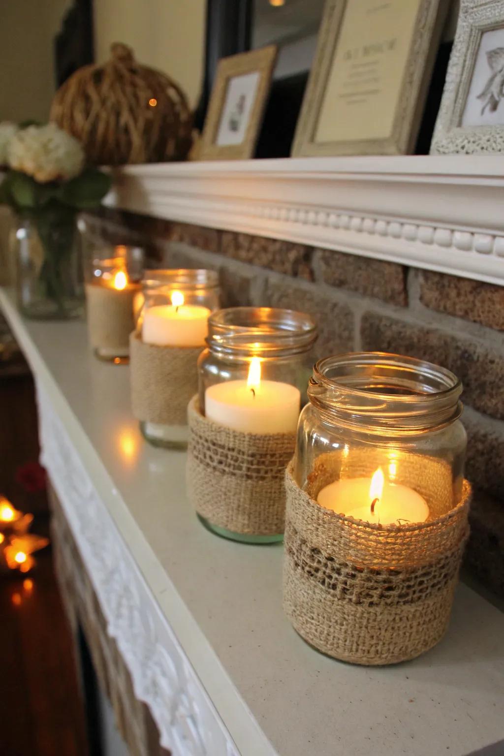 Hessian-wrapped bottles contribute a countryside flair.