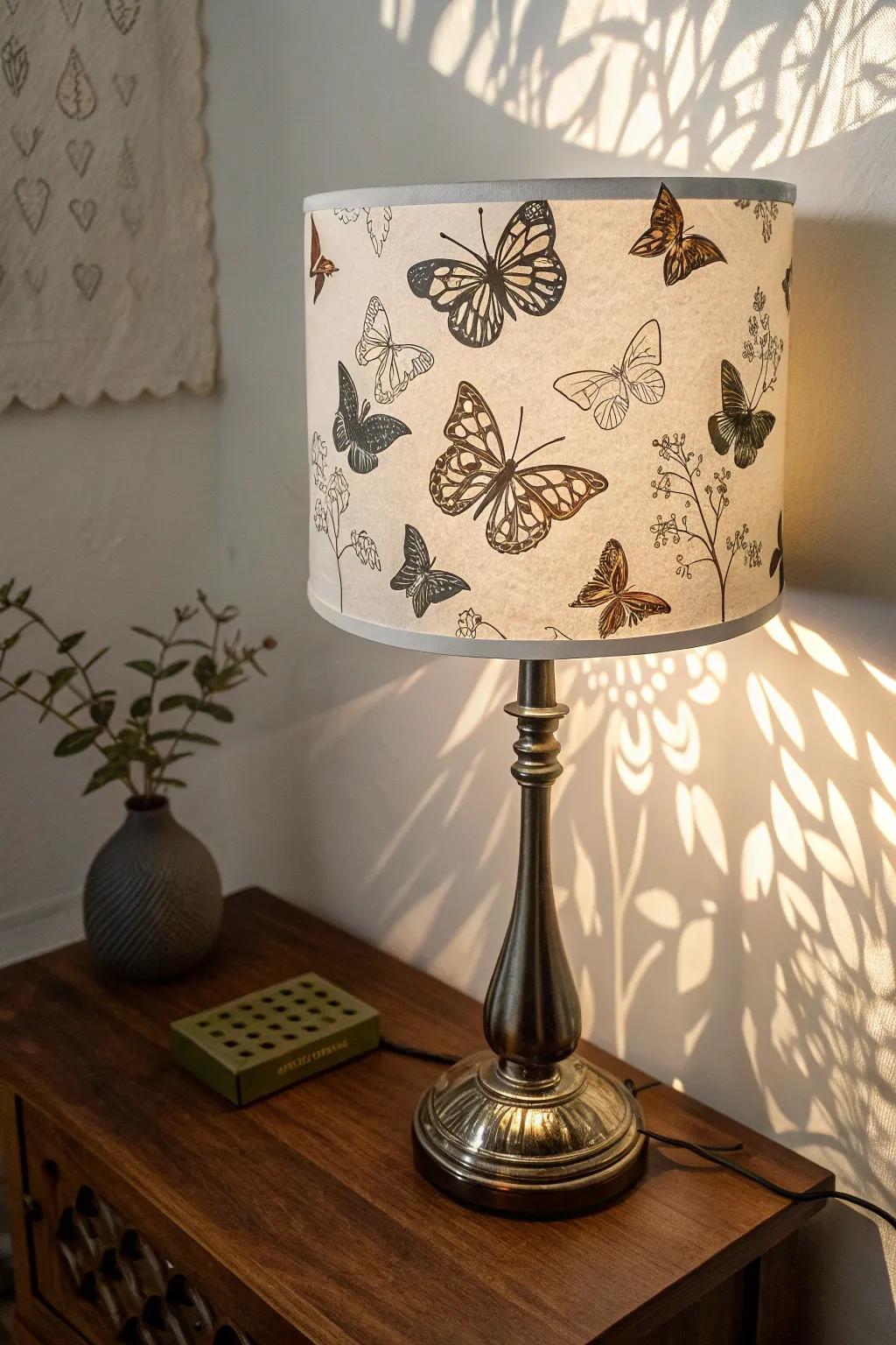 Butterfly lampshades cast magical shadows.